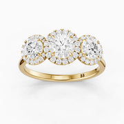 Ashley Three Stone Round Halo Lab Grown Diamond Ring