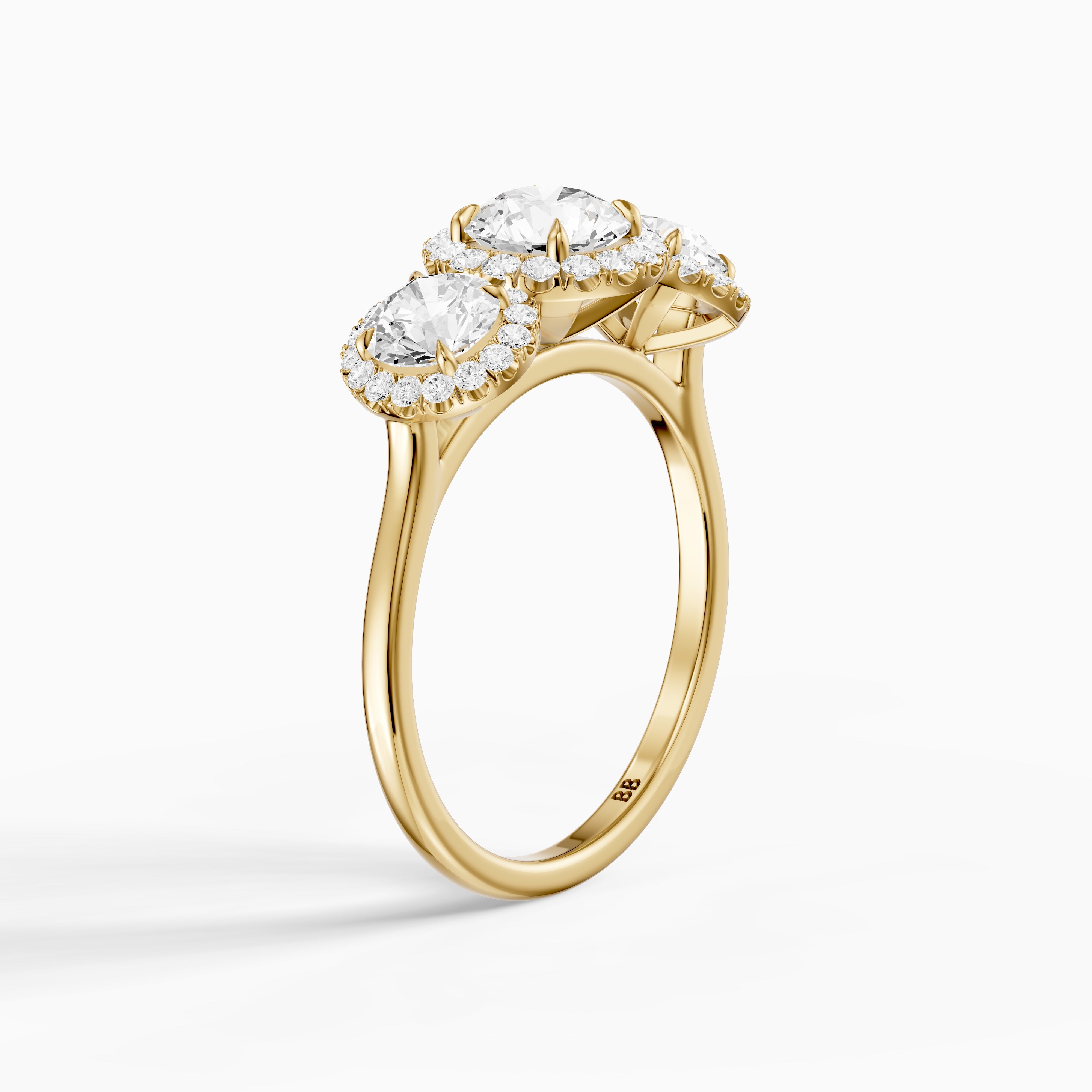 Ashley Three Stone Round Halo Lab Grown Diamond Ring