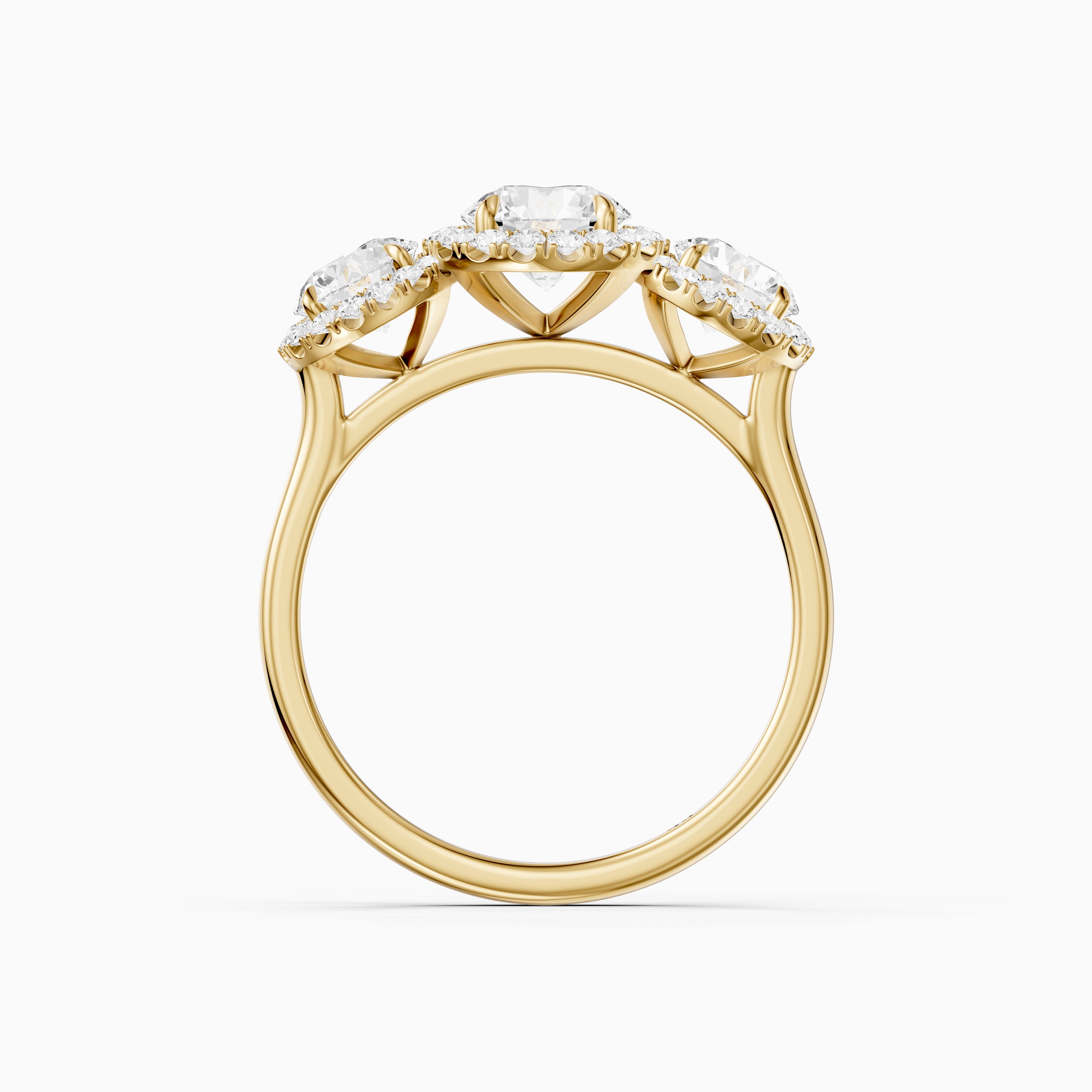 Ashley Three Stone Round Halo Moissanite Diamond Ring
