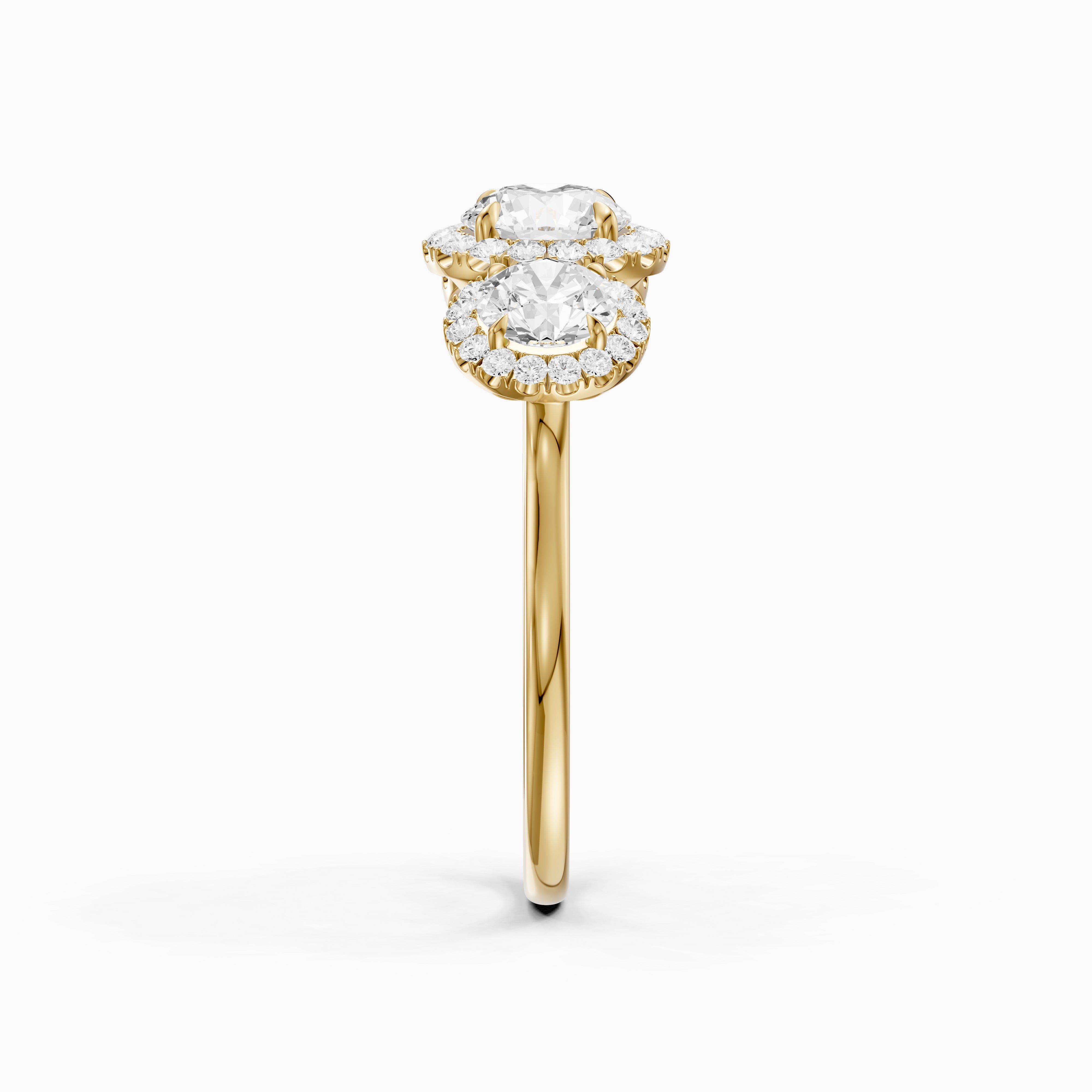 Ashley Three Stone Round Halo Moissanite Diamond Ring