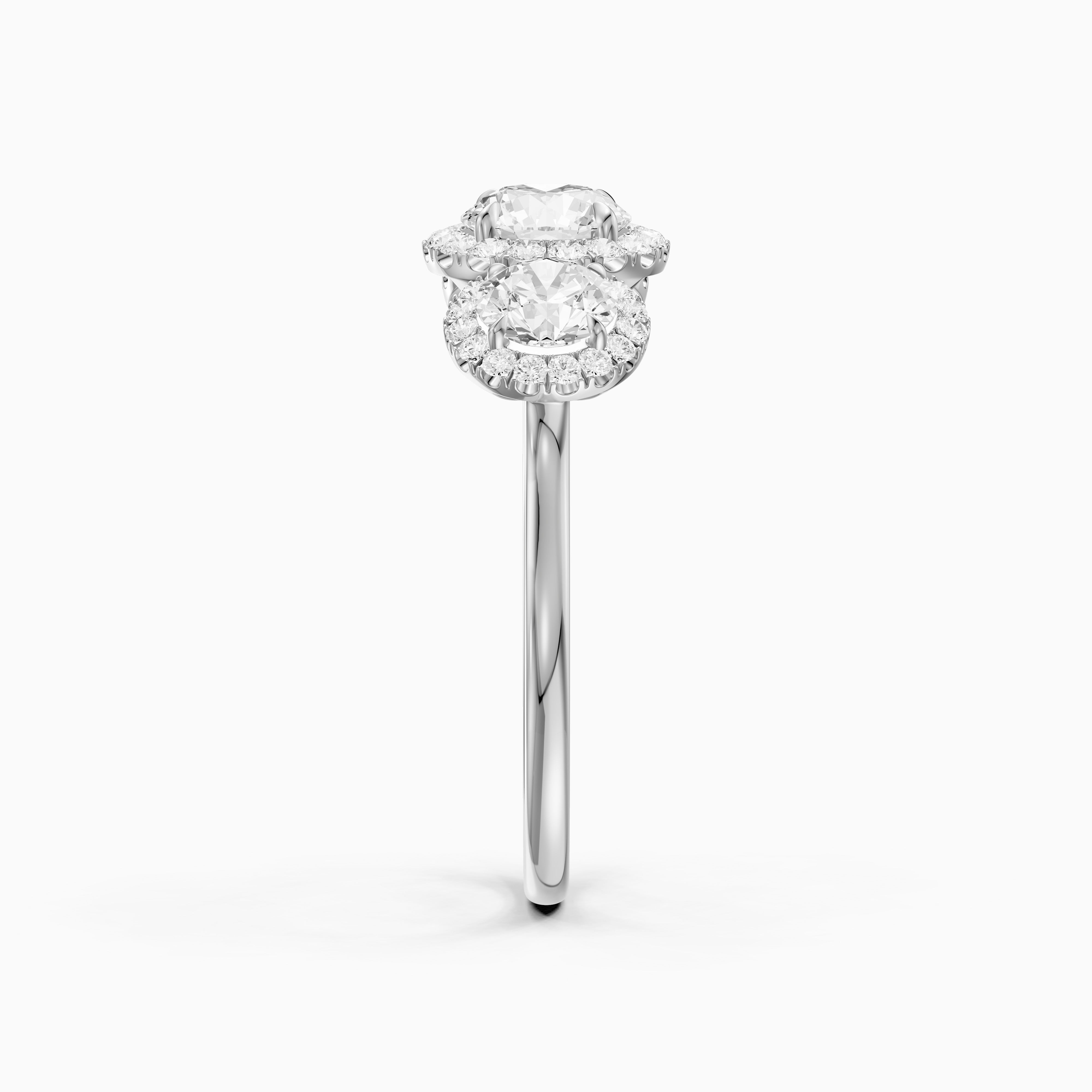 Ashley Three Stone Round Halo Moissanite Diamond Ring