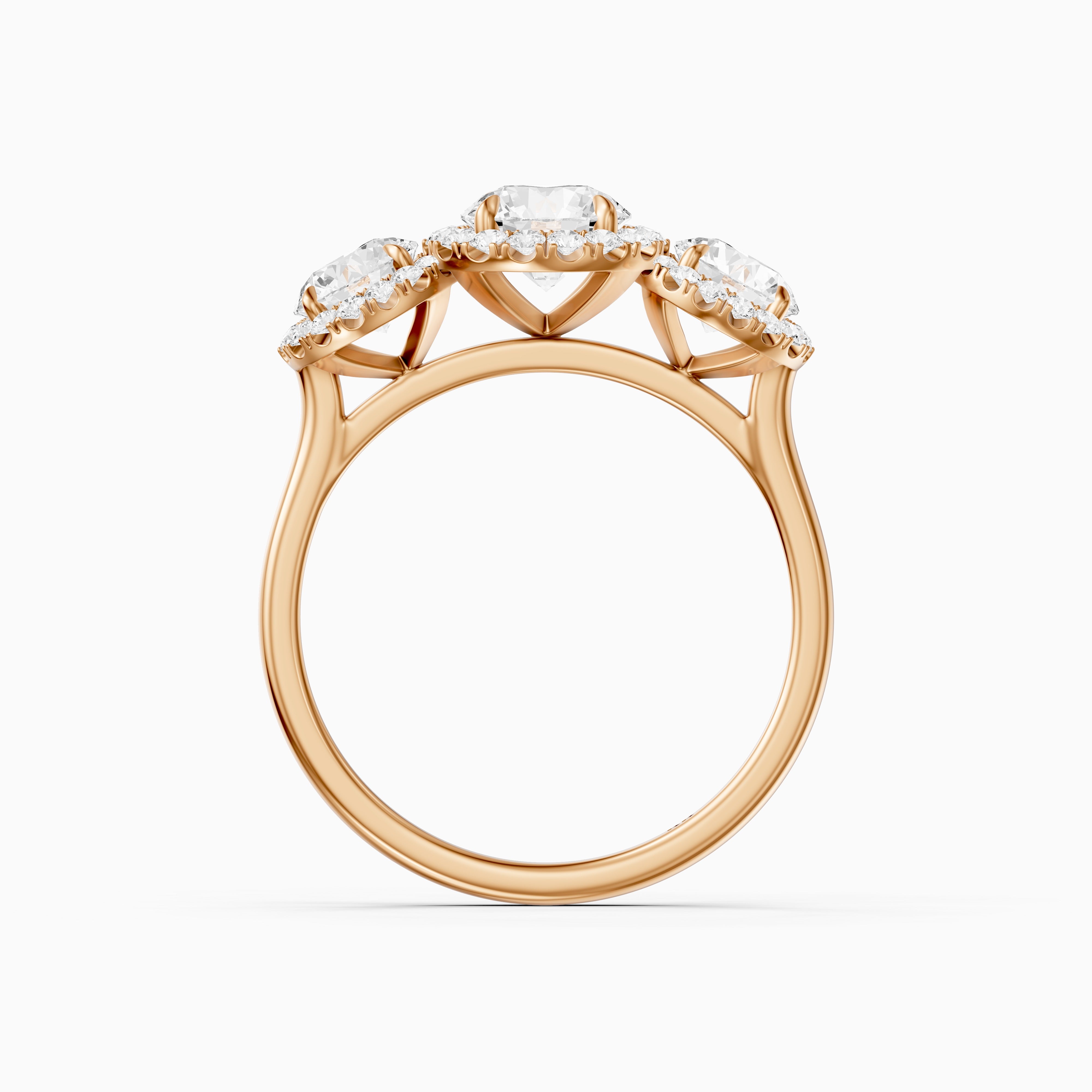 Ashley Three Stone Round Halo Moissanite Diamond Ring