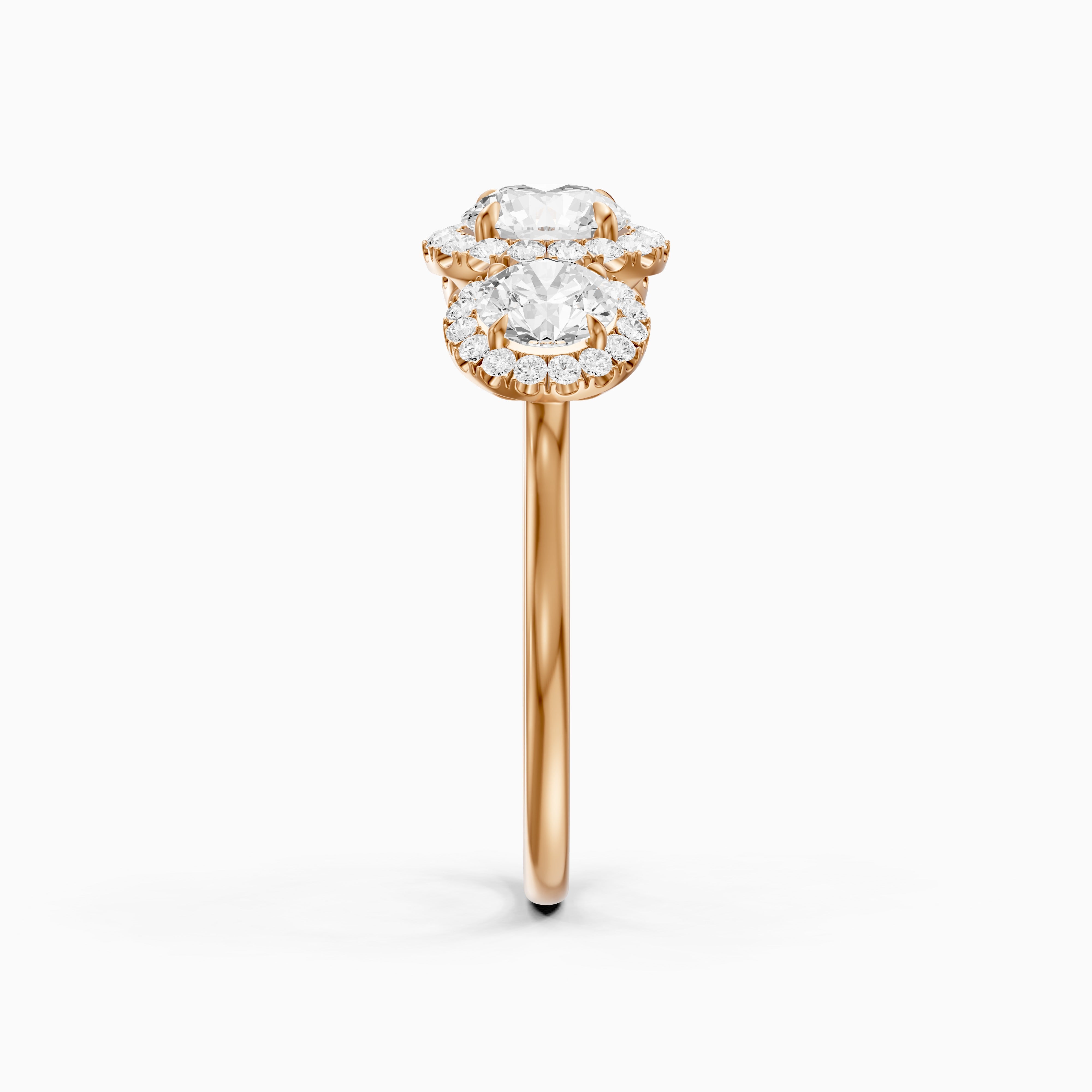 Ashley Three Stone Round Halo Moissanite Diamond Ring