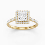 Allana Princess Cut Halo Pave Side Stone Lab Grown Diamond Ring