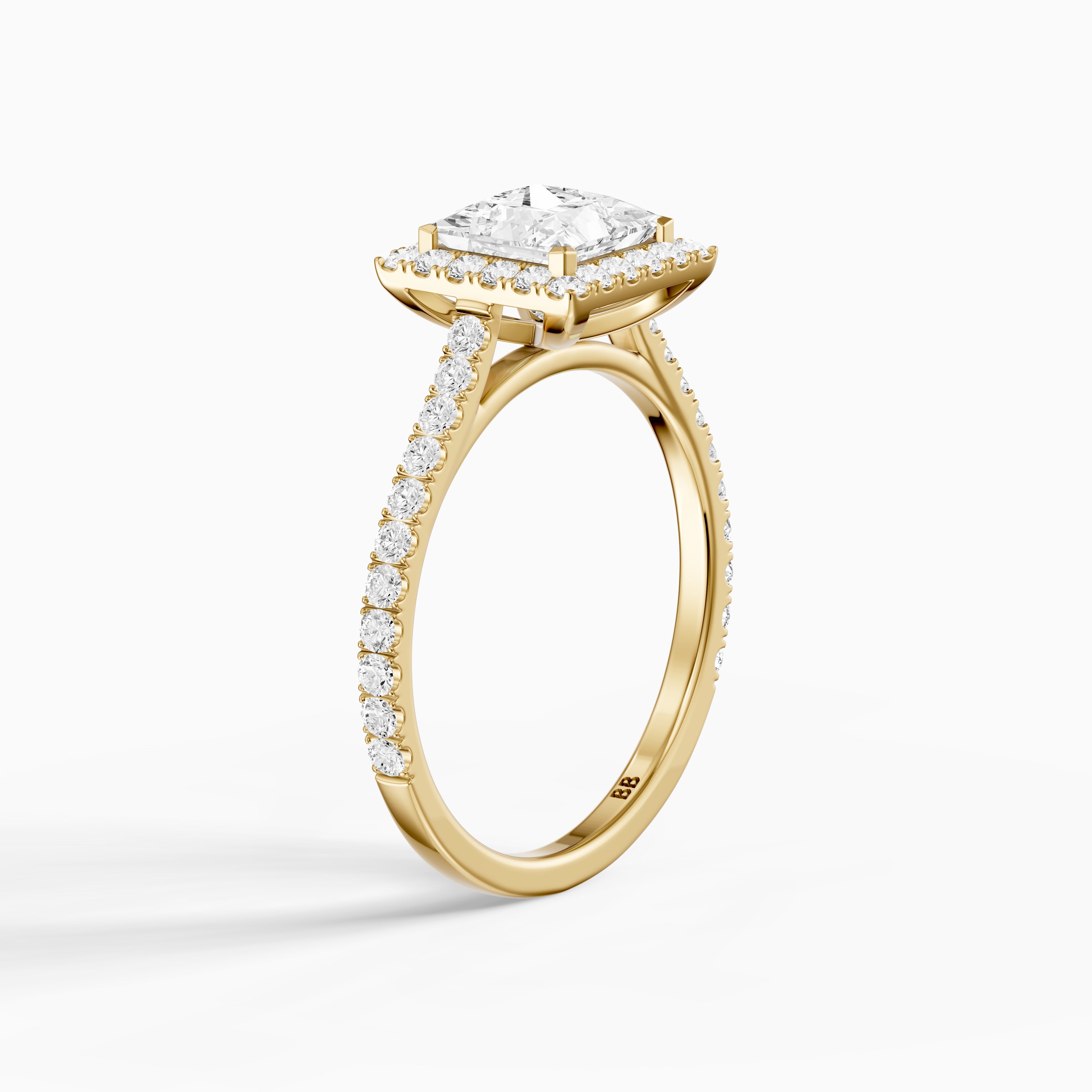 Allana Princess Cut Halo Pave Side Stone Moissanite Diamond Ring