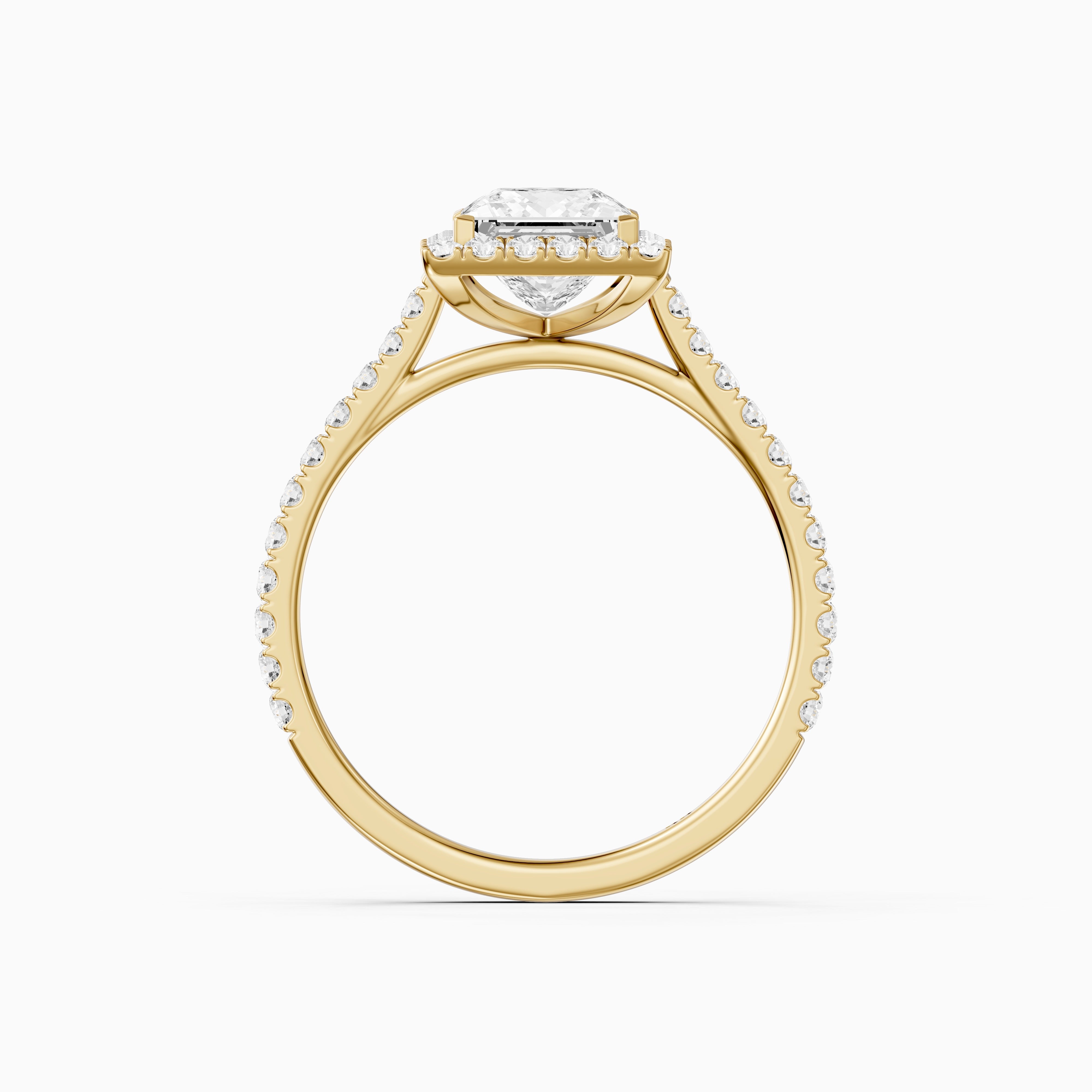 Allana Princess Cut Halo Pave Side Stone Lab Grown Diamond Ring