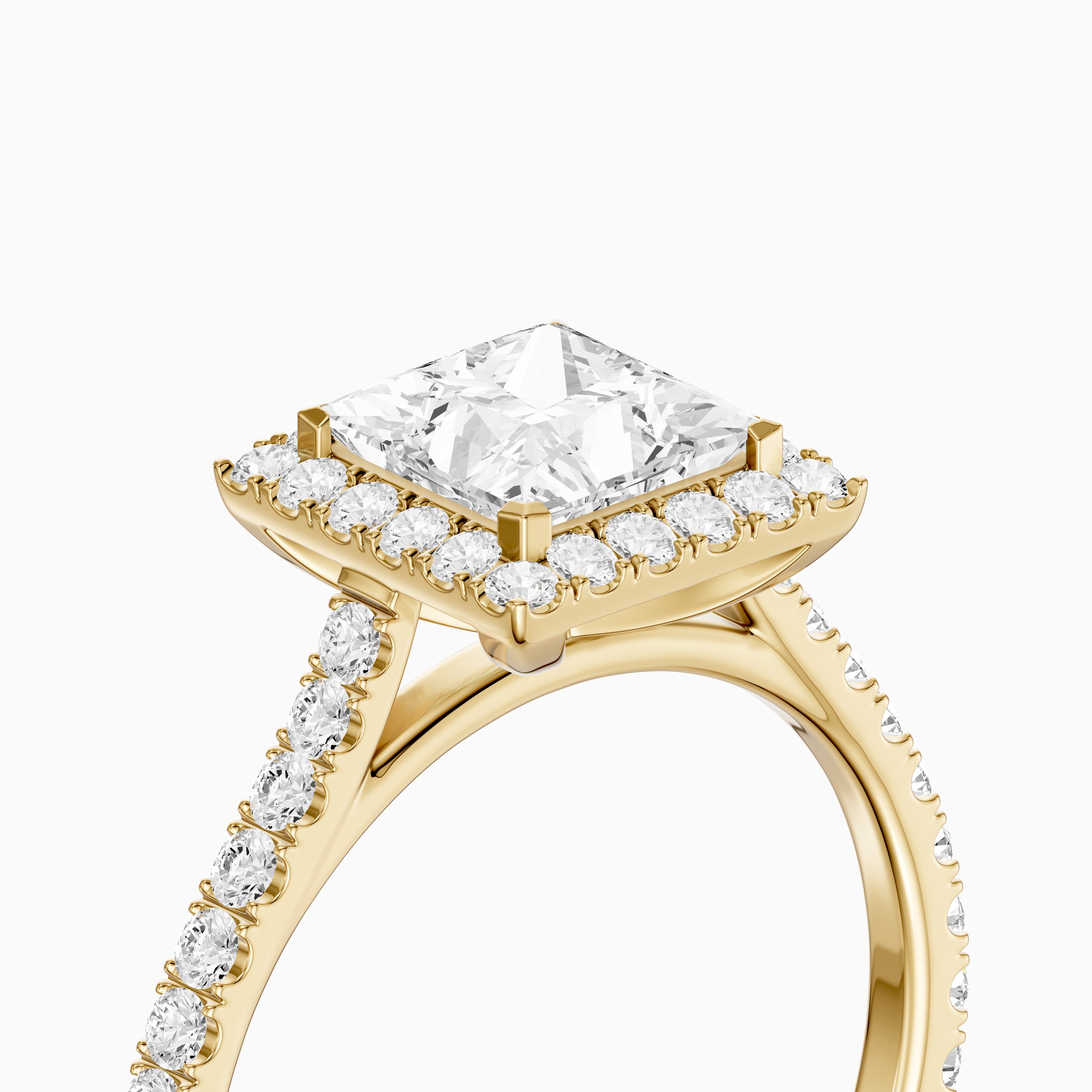 Allana Princess Cut Halo Pave Side Stone Lab Grown Diamond Ring