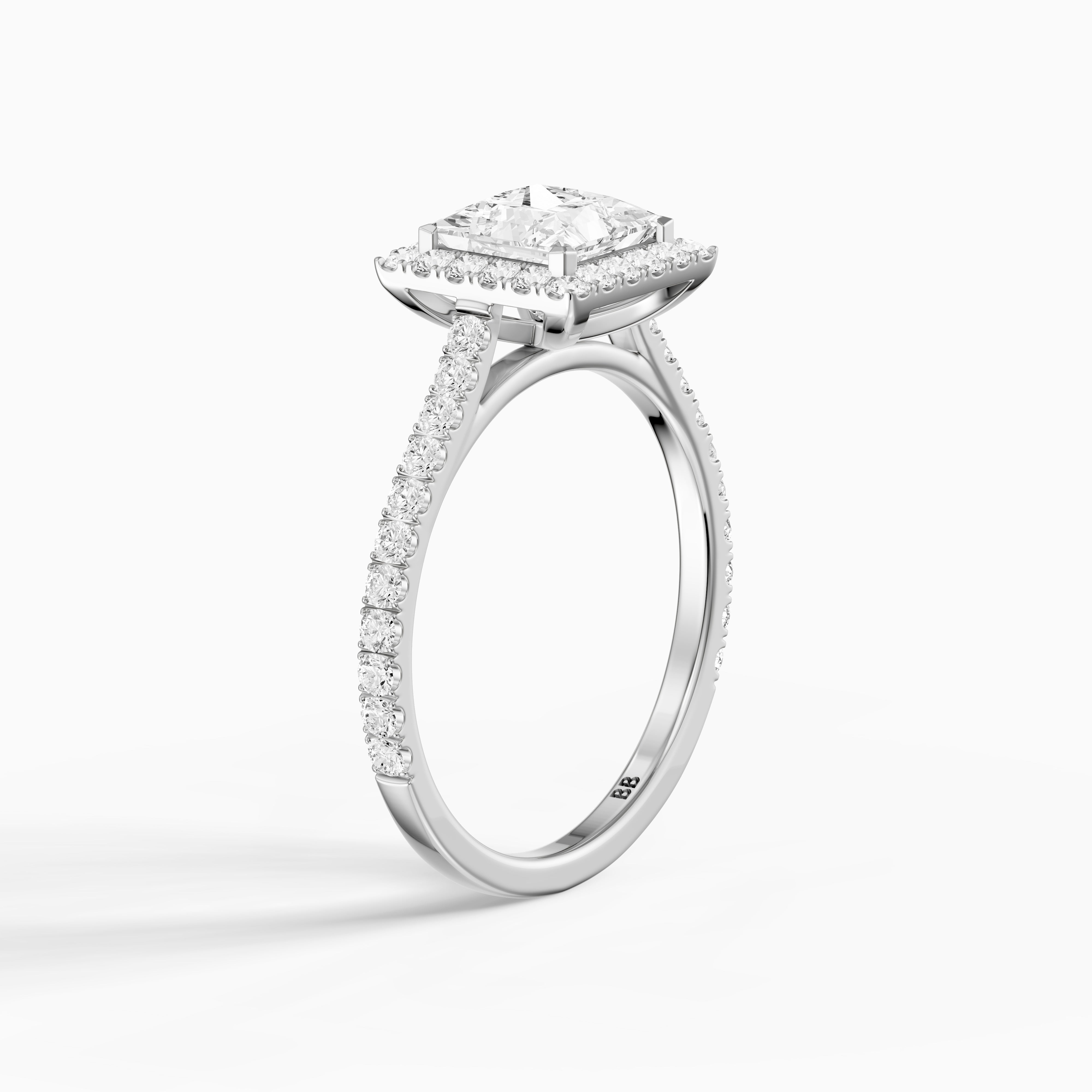 Allana Princess Cut Halo Pave Side Stone Lab Grown Diamond Ring
