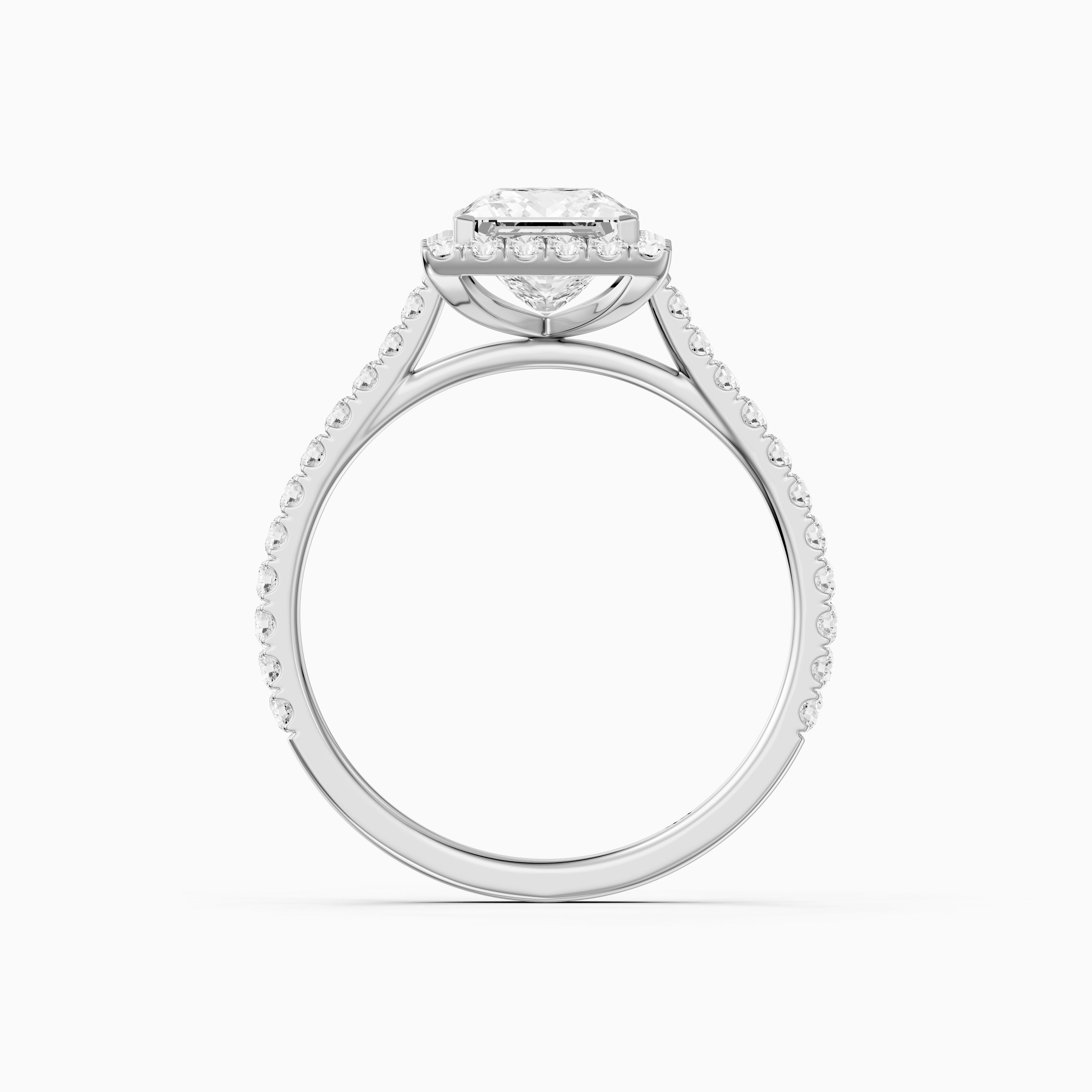 Allana Princess Cut Halo Pave Side Stone Lab Grown Diamond Ring