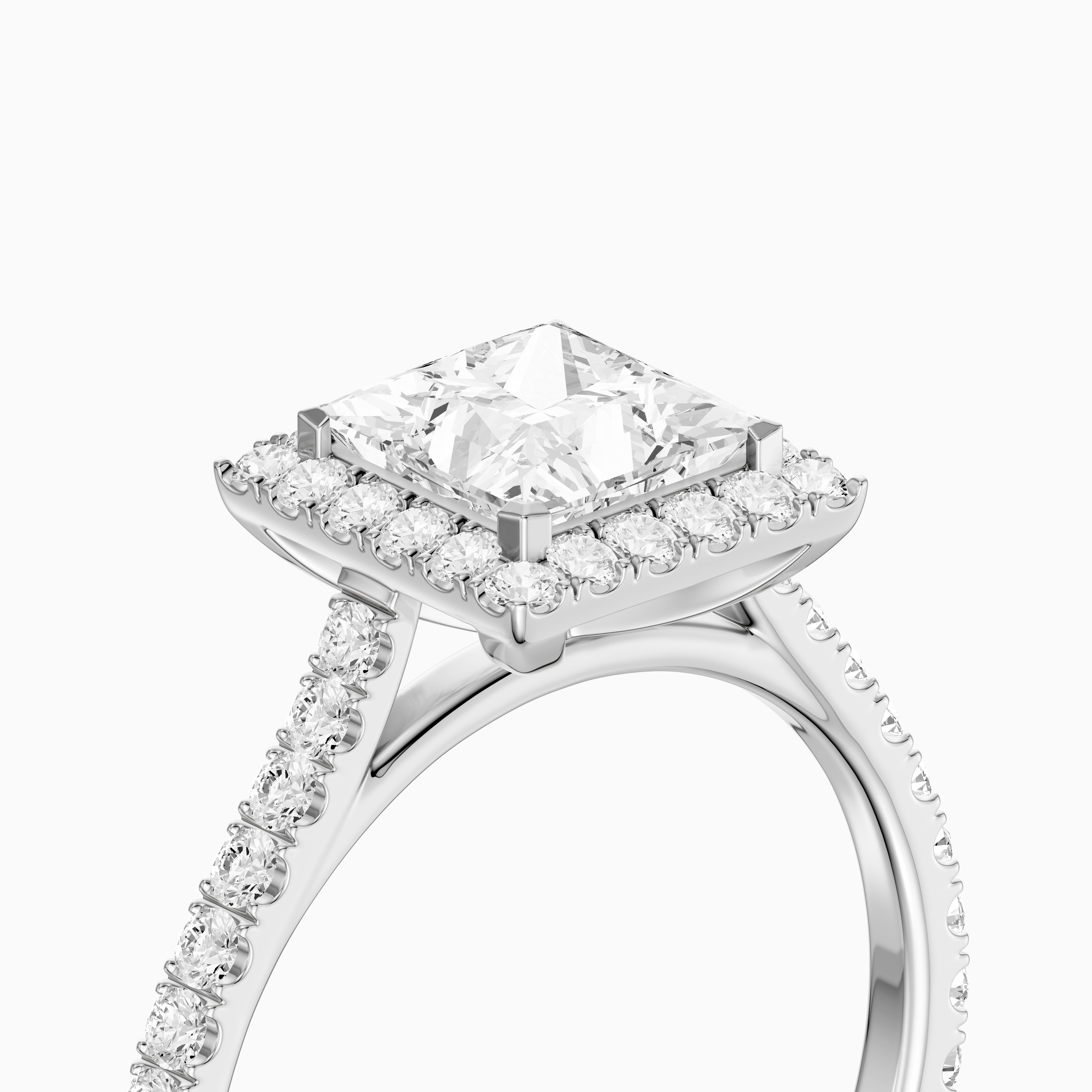 Allana Princess Cut Halo Pave Side Stone Lab Grown Diamond Ring