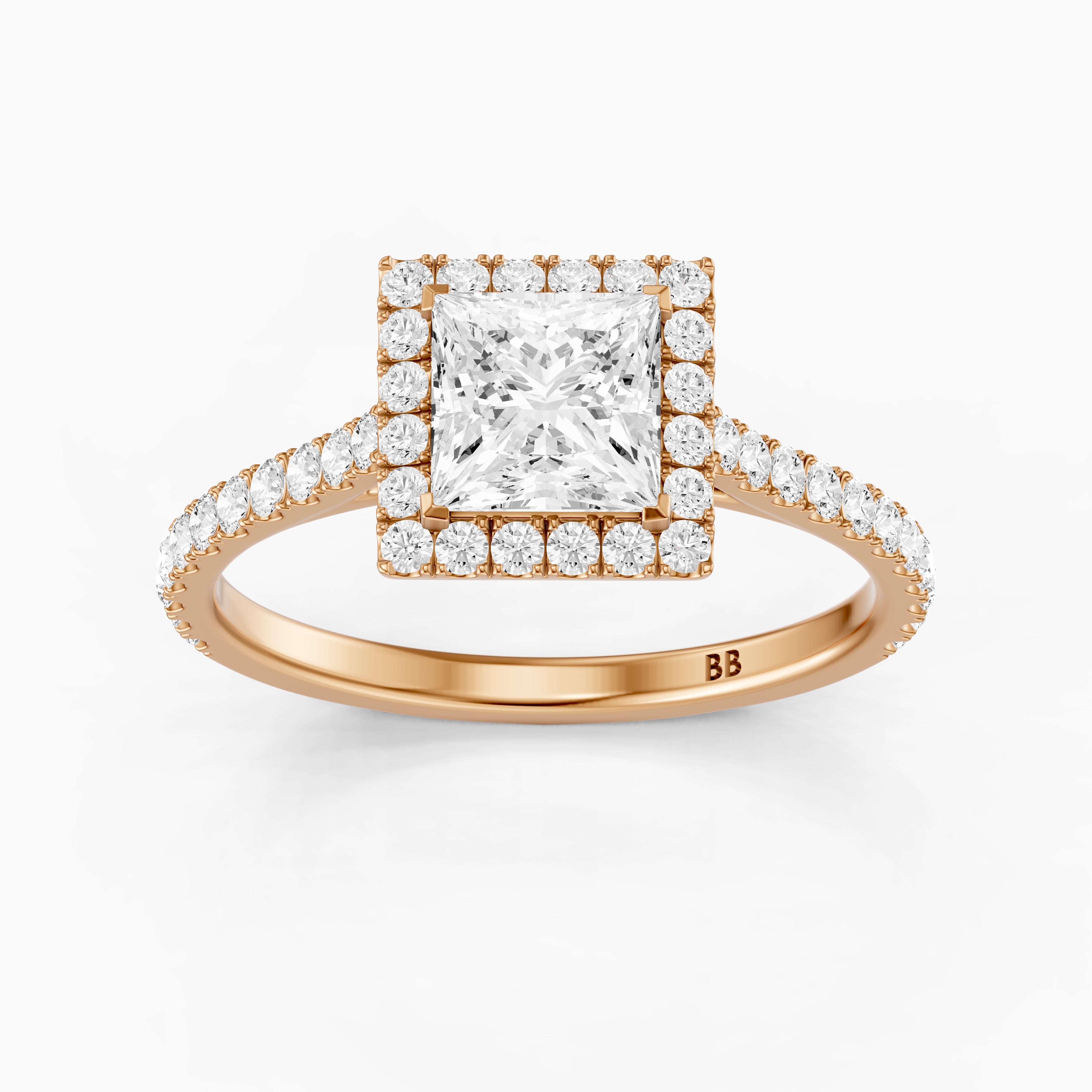 Allana Princess Cut Halo Pave Side Stone Lab Grown Diamond Ring