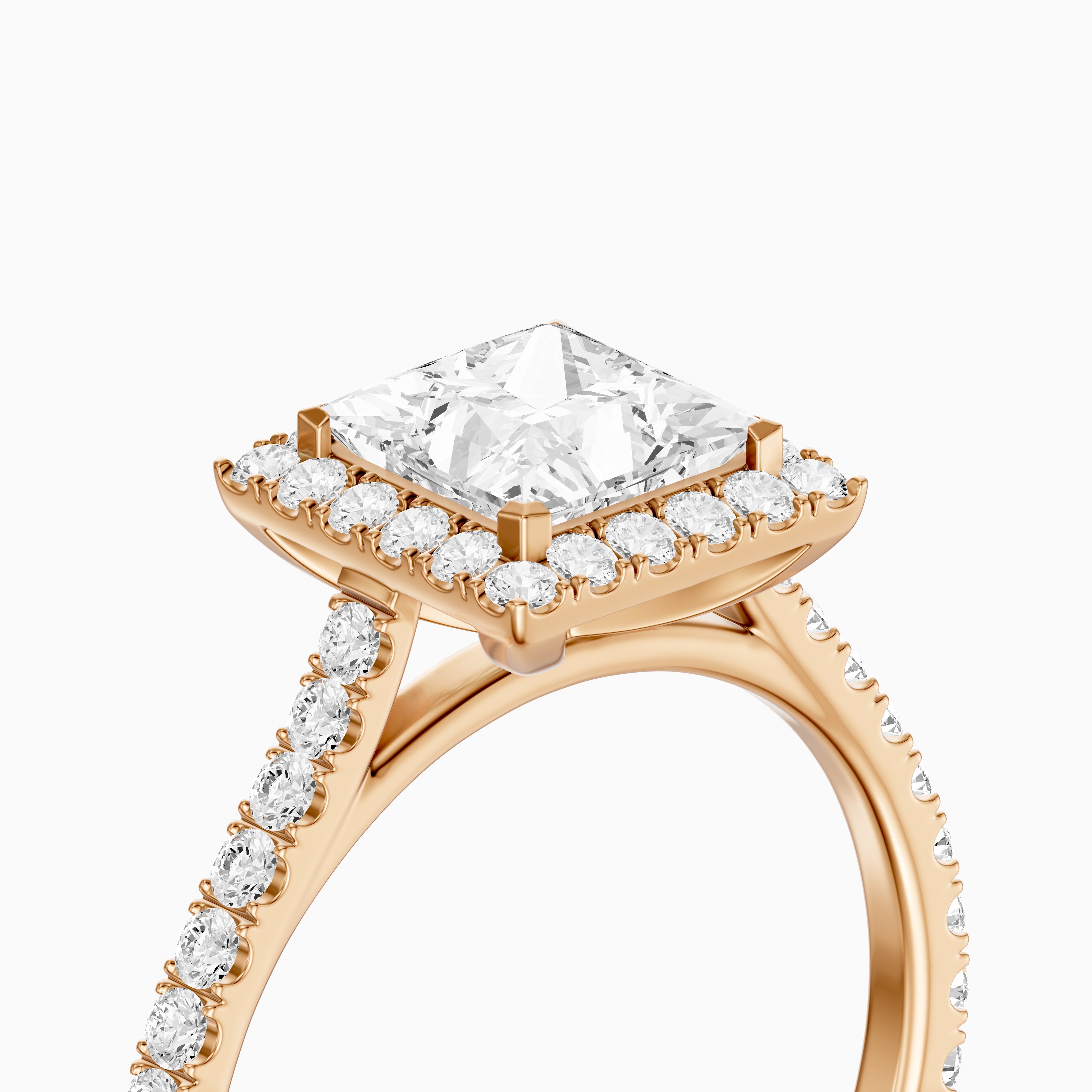 Allana Princess Cut Halo Pave Side Stone Lab Grown Diamond Ring