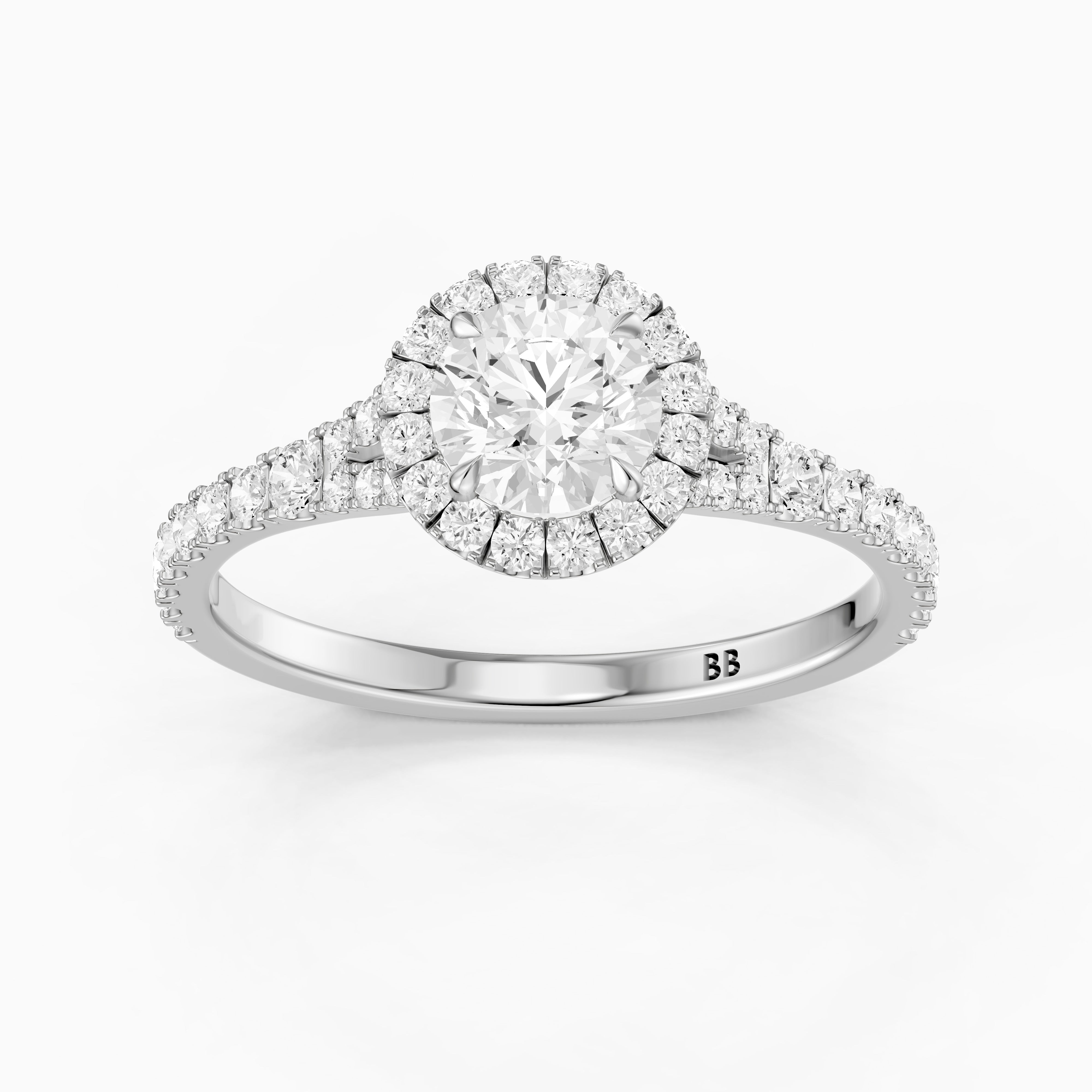 Alison Round Cut Halo Split Shank Pave Moissanite Diamond Ring