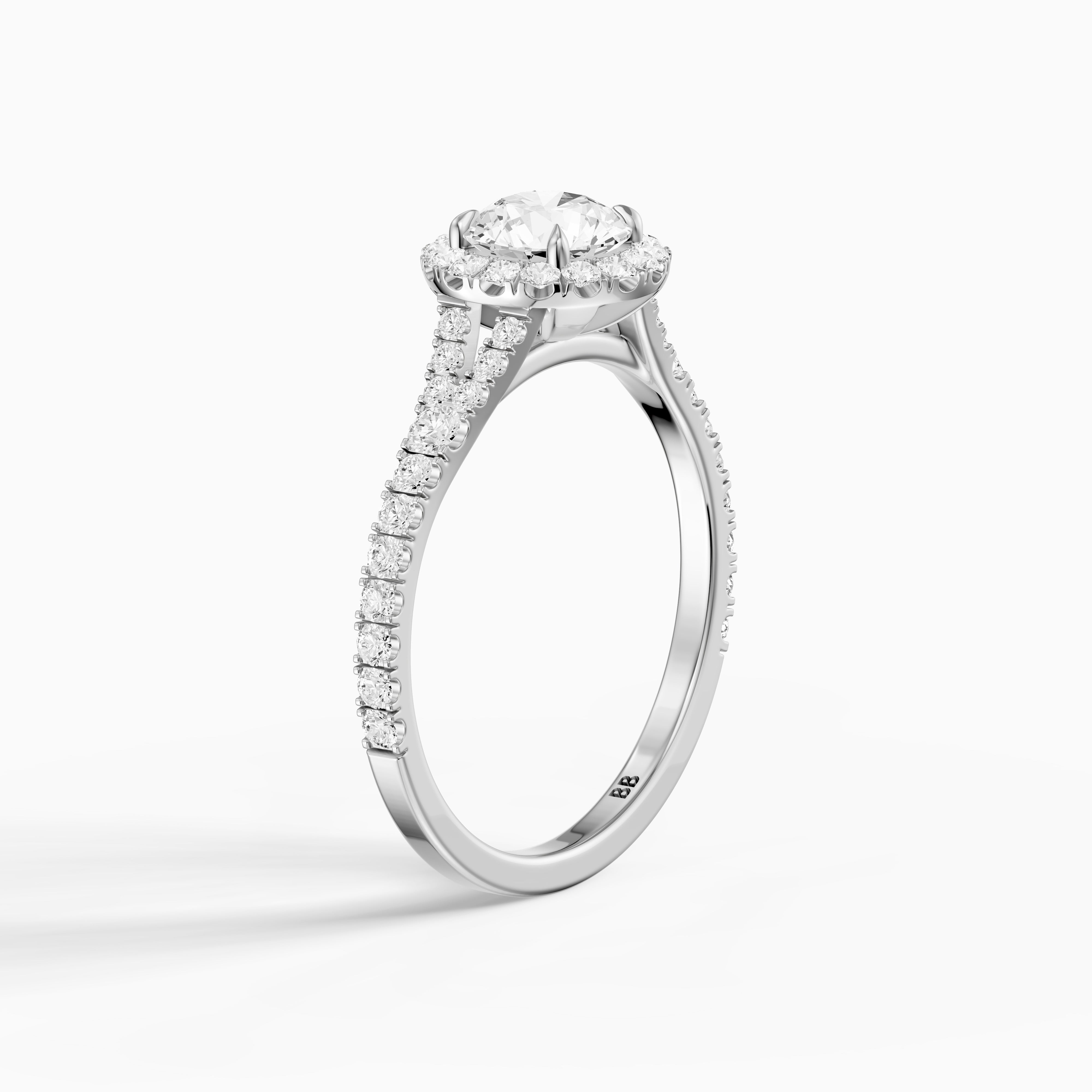 Alison Round Cut Halo Split Shank Pave Moissanite Diamond Ring