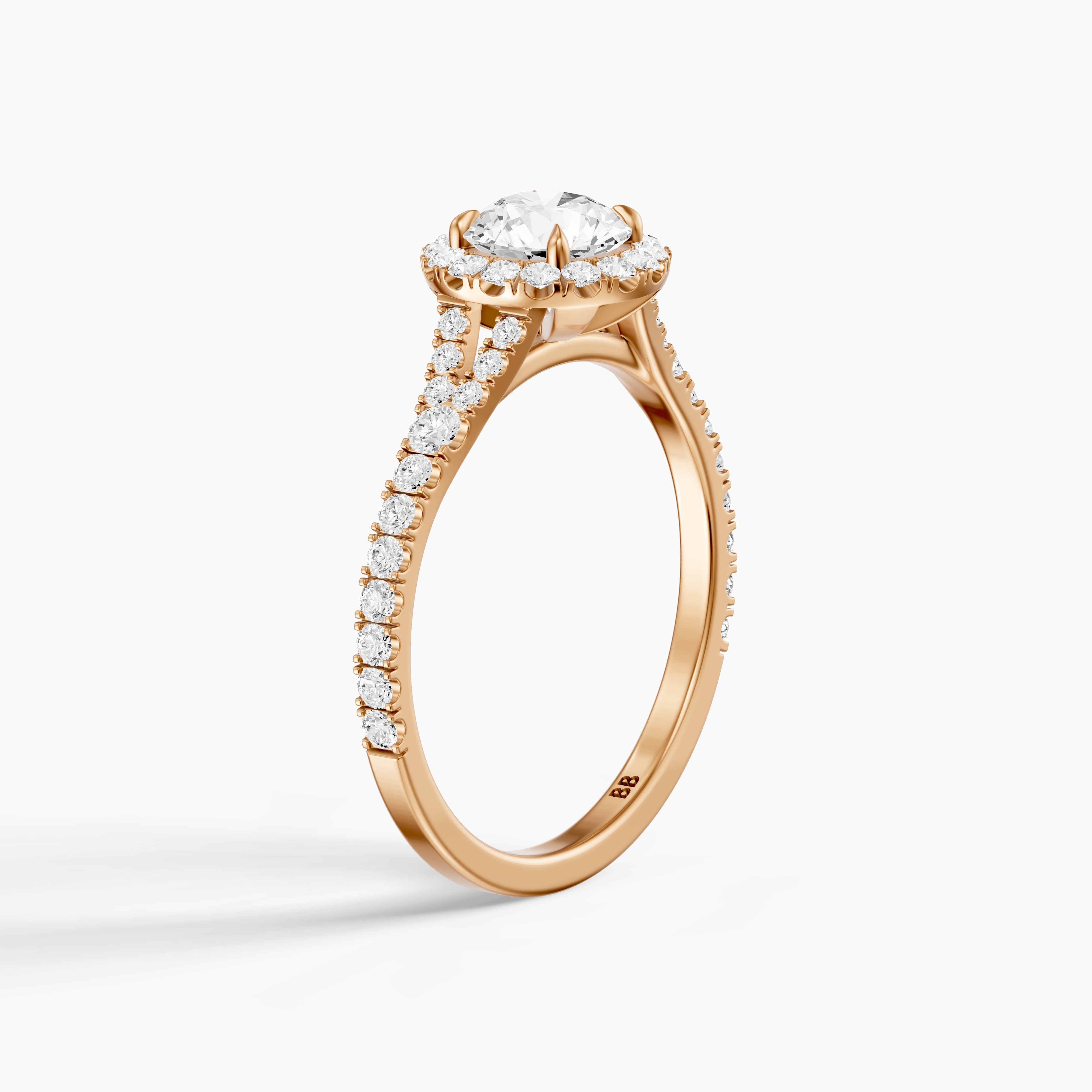 Alison Round Cut Halo Split Shank Pave Moissanite Diamond Ring