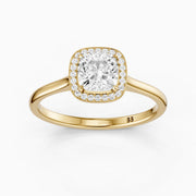 Emberly Cushion Cut Halo Cathedral Style Moissanite Diamond Ring