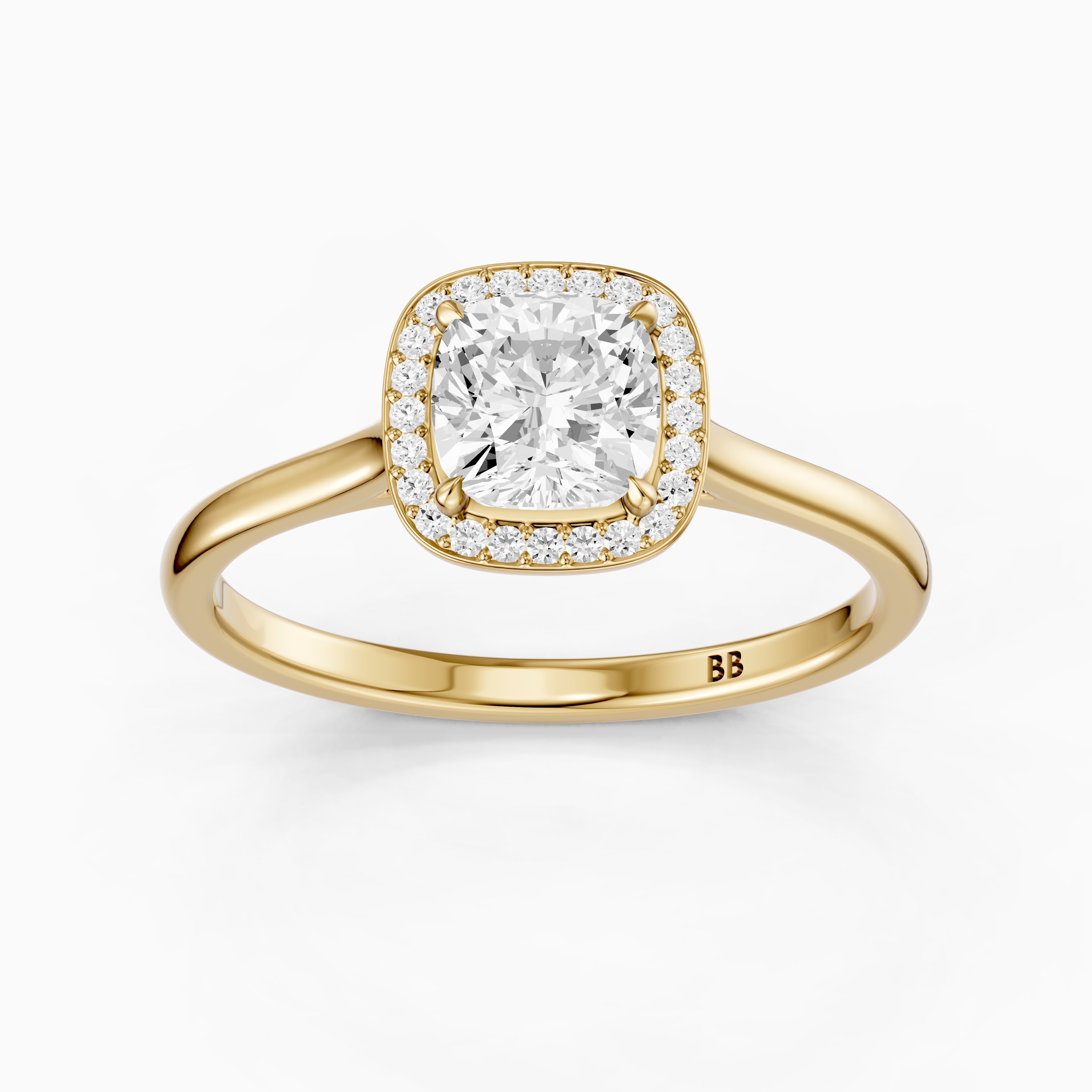 Emberly Cushion Cut Halo Cathedral Style Moissanite Diamond Ring