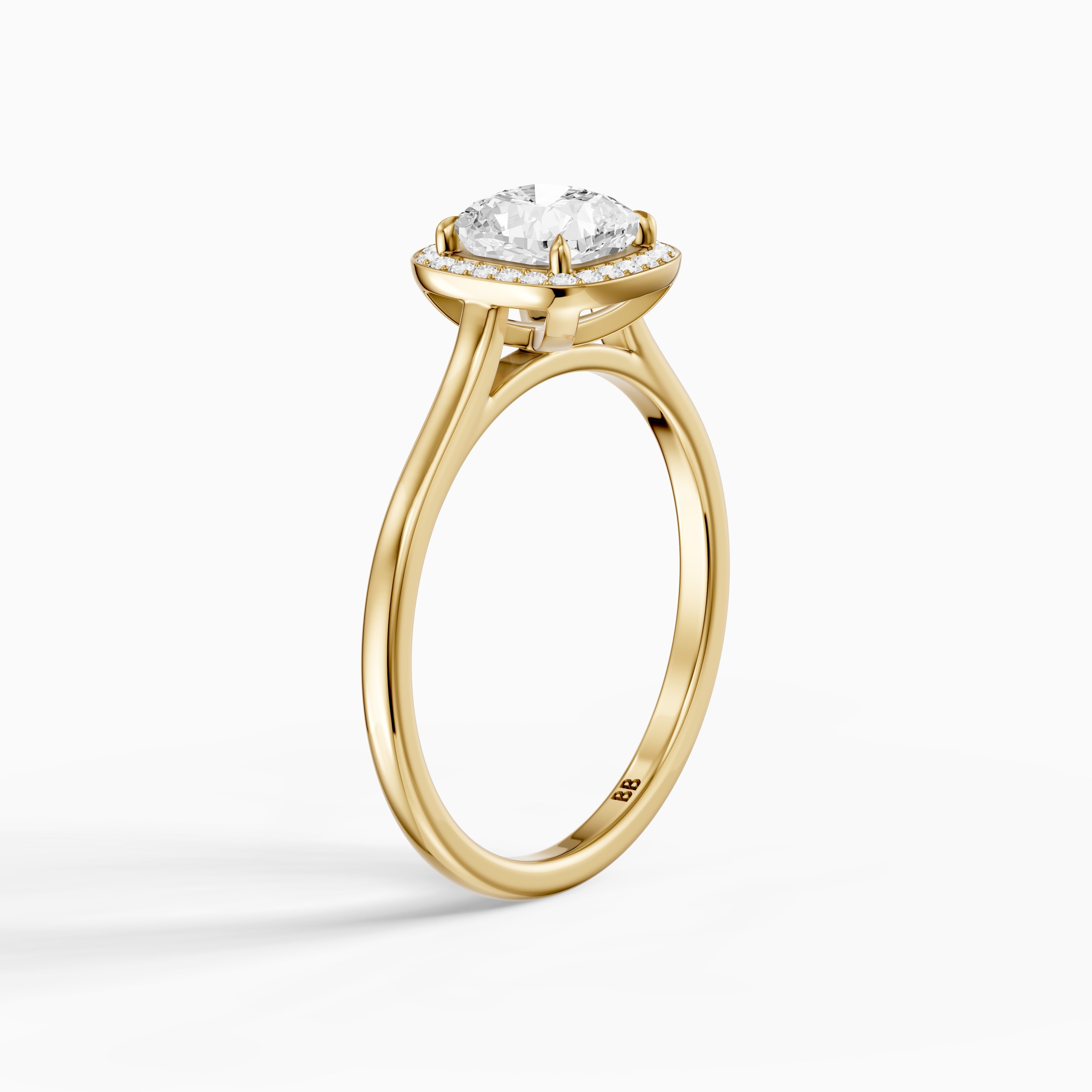 Emberly Cushion Cut Halo Cathedral Style Moissanite Diamond Ring