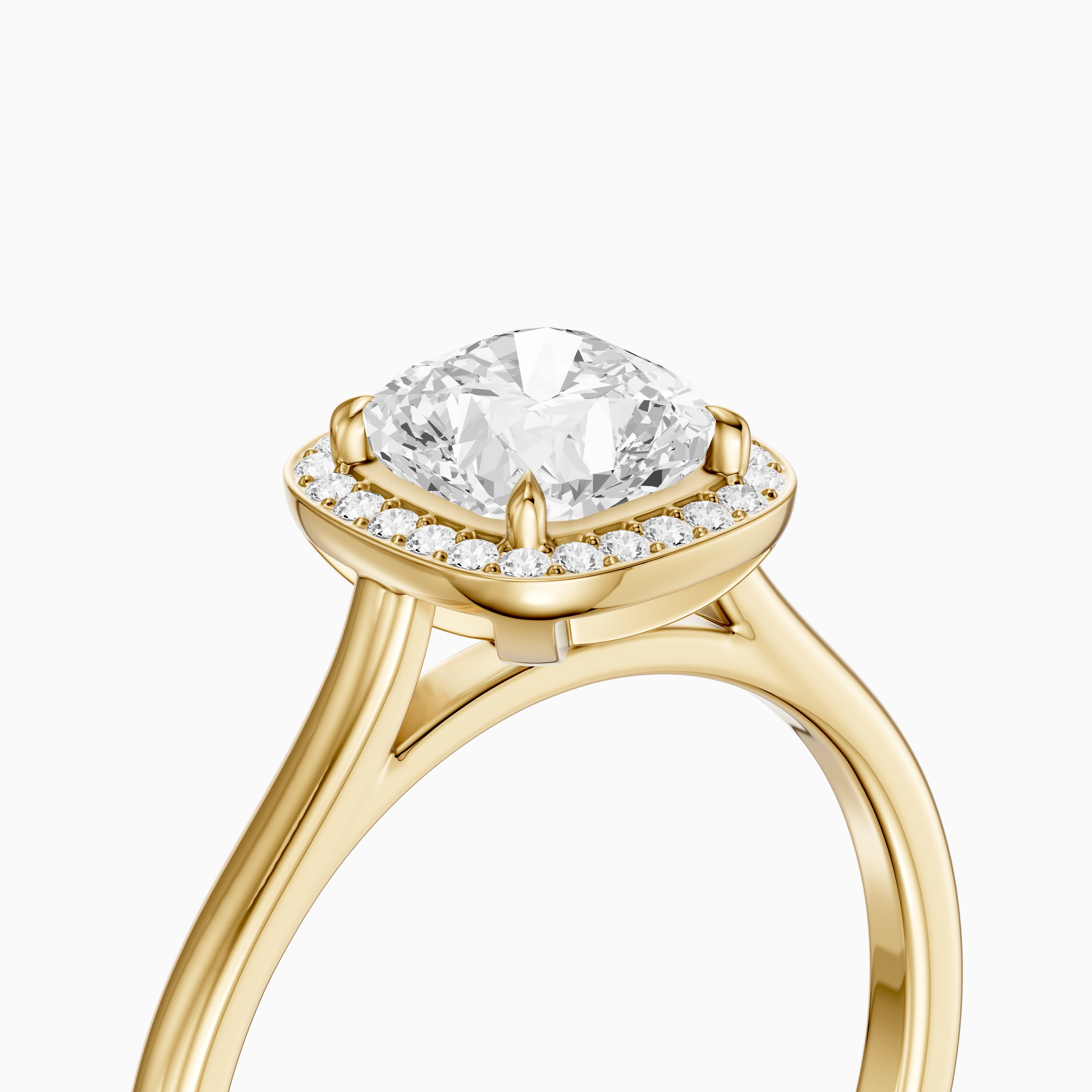Emberly Cushion Cut Halo Cathedral Style Moissanite Diamond Ring