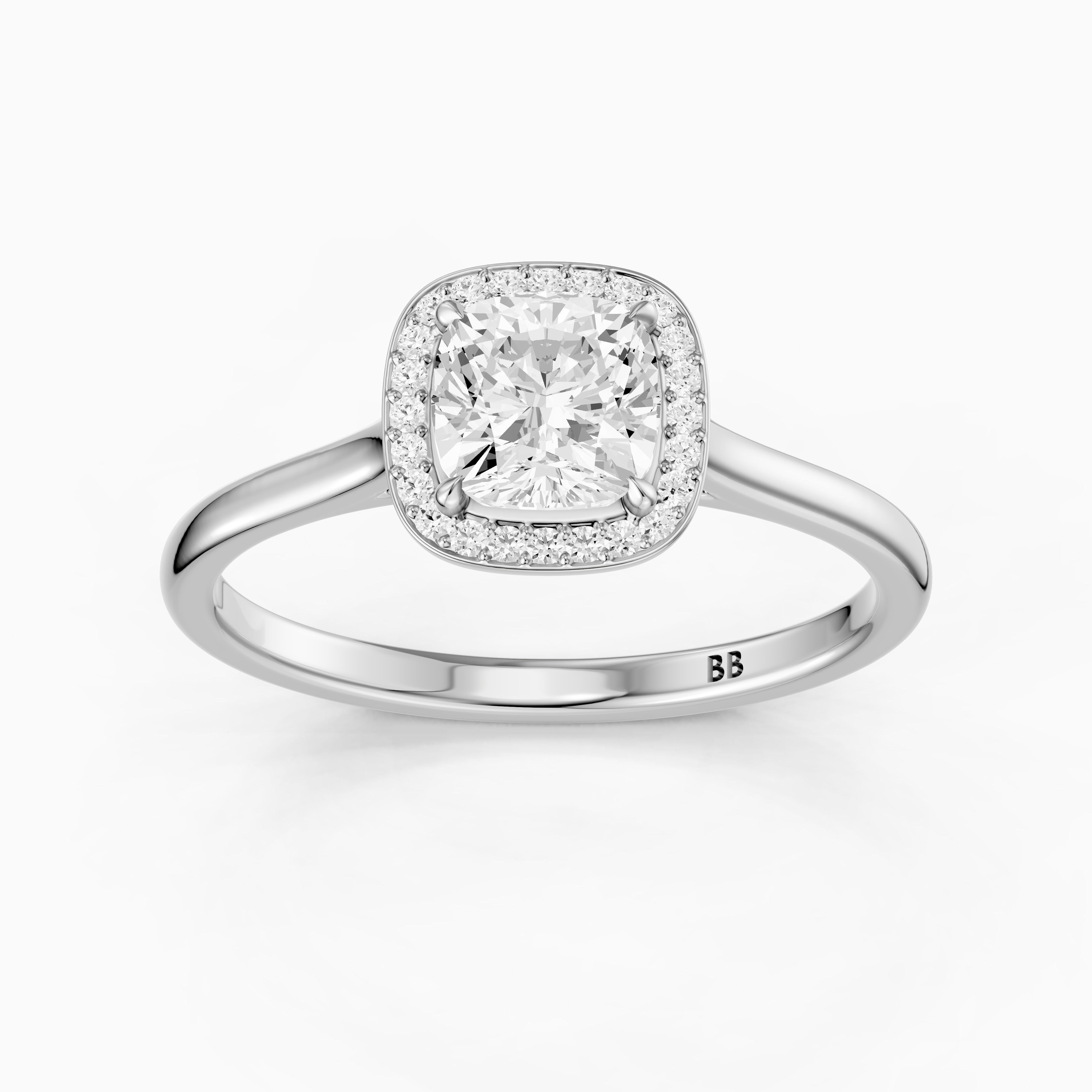 Emberly Cushion Cut Halo Cathedral Style Moissanite Diamond Ring