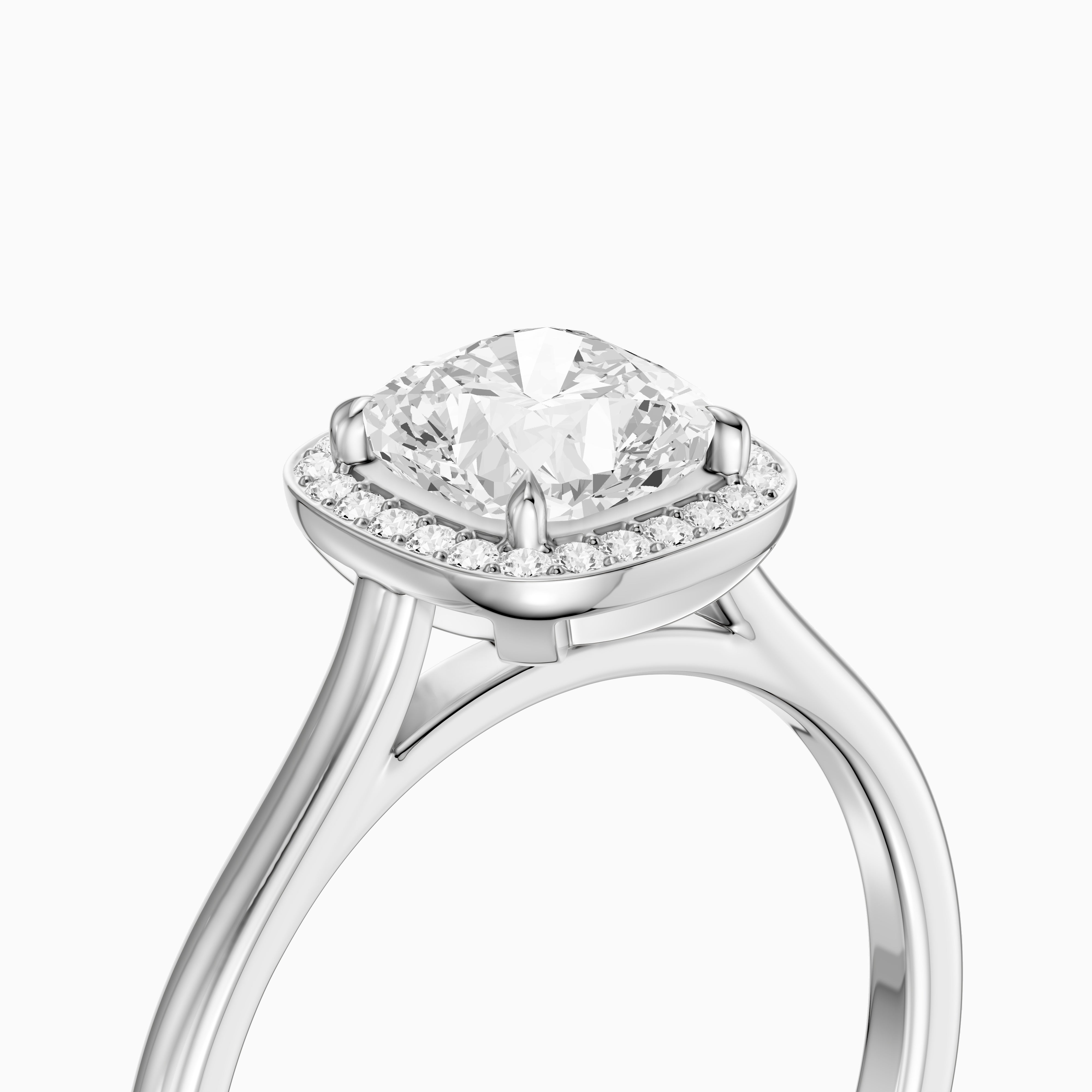 Emberly Cushion Cut Halo Cathedral Style Moissanite Diamond Ring