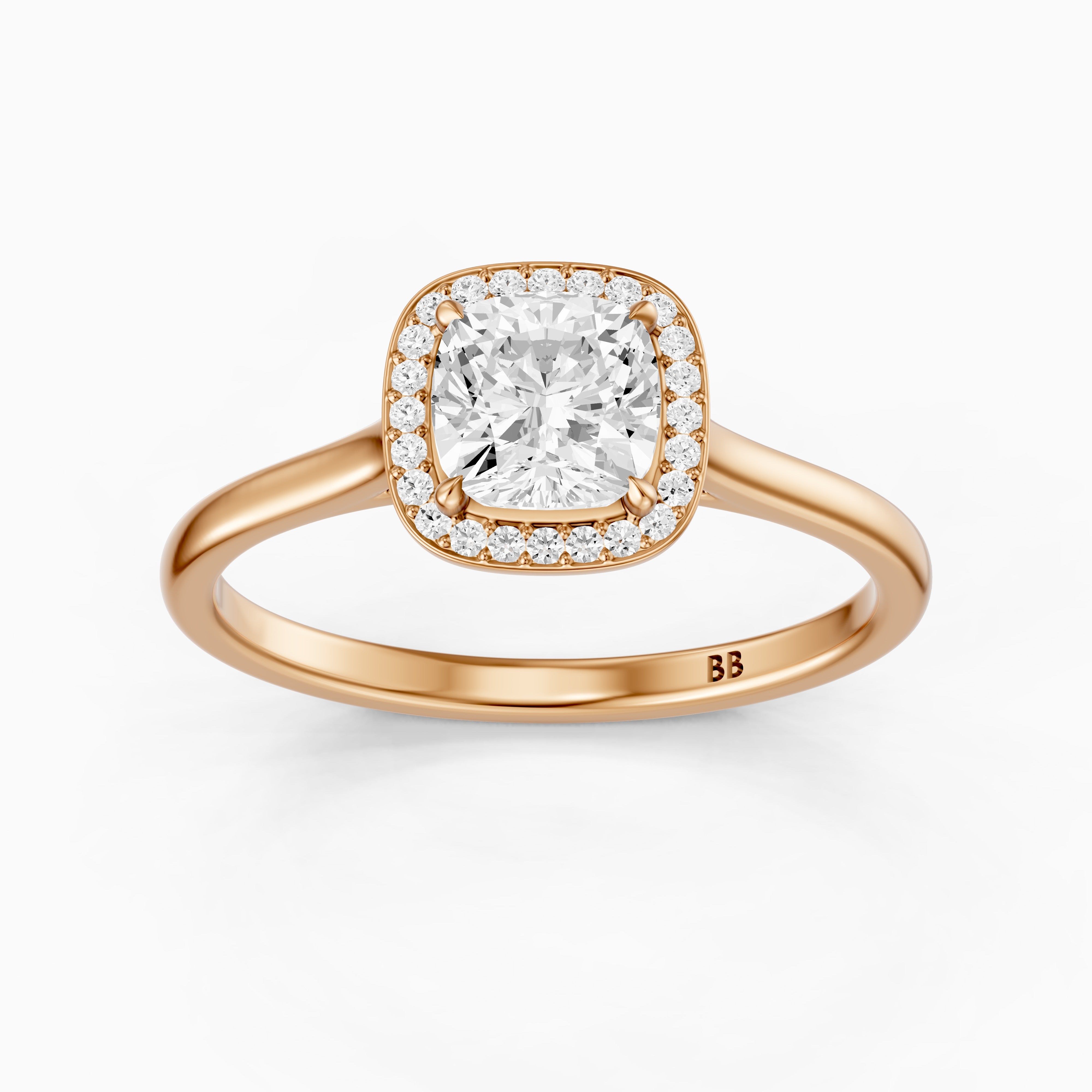 Emberly Cushion Cut Halo Cathedral Style Moissanite Diamond Ring