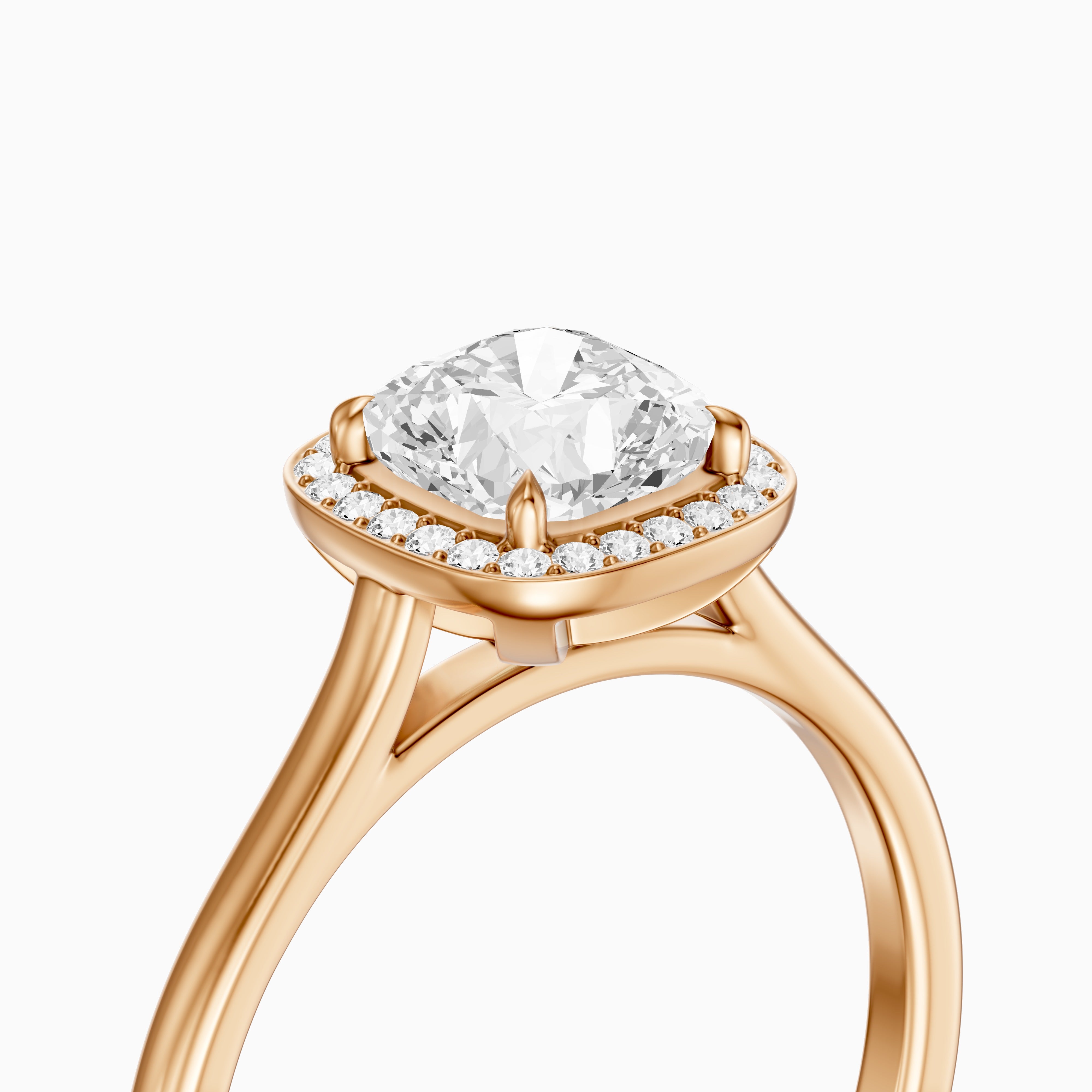 Emberly Cushion Cut Halo Cathedral Style Moissanite Diamond Ring