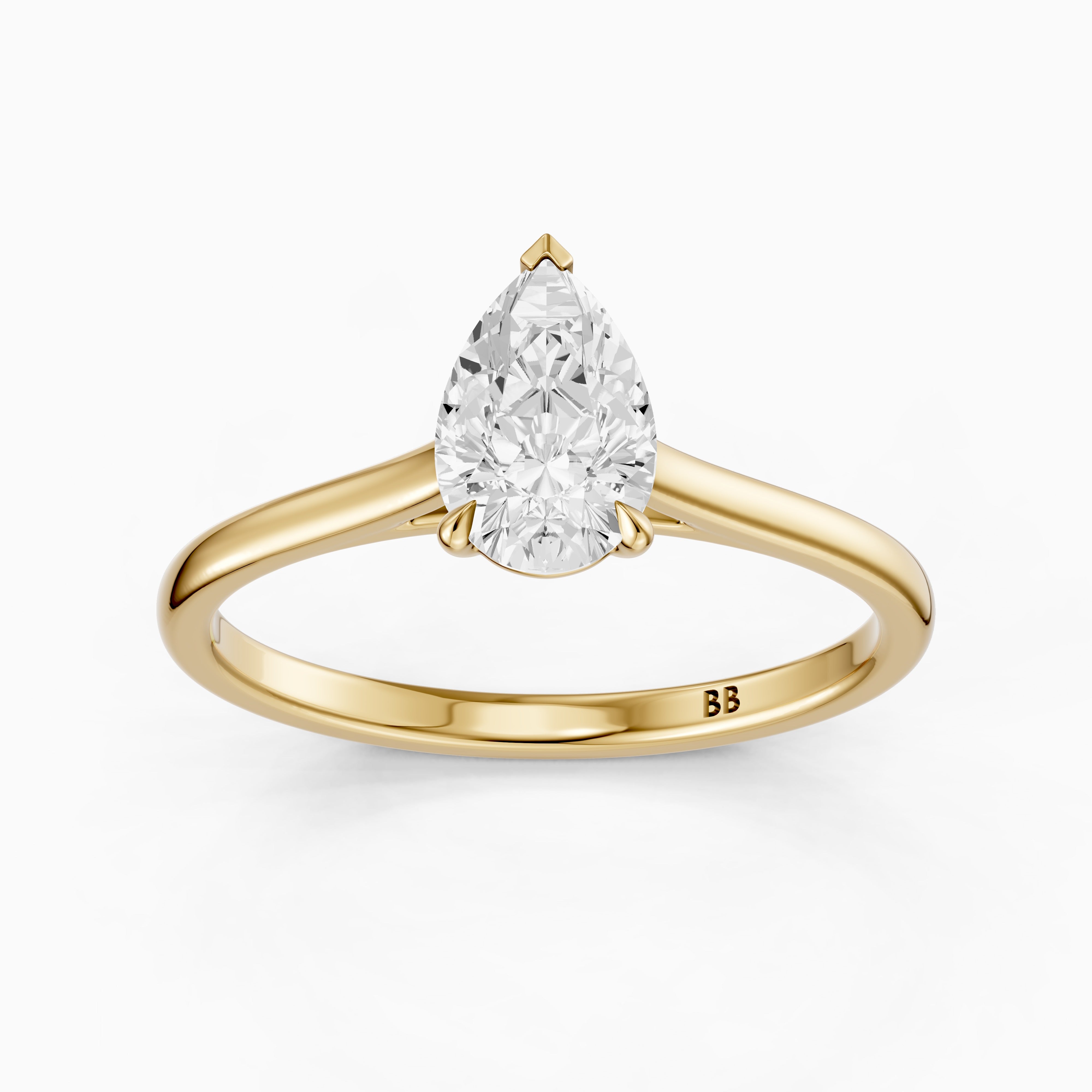 Emily 3 Prong Pear Cut Solitaire Cathedral Moissanite Diamond Ring