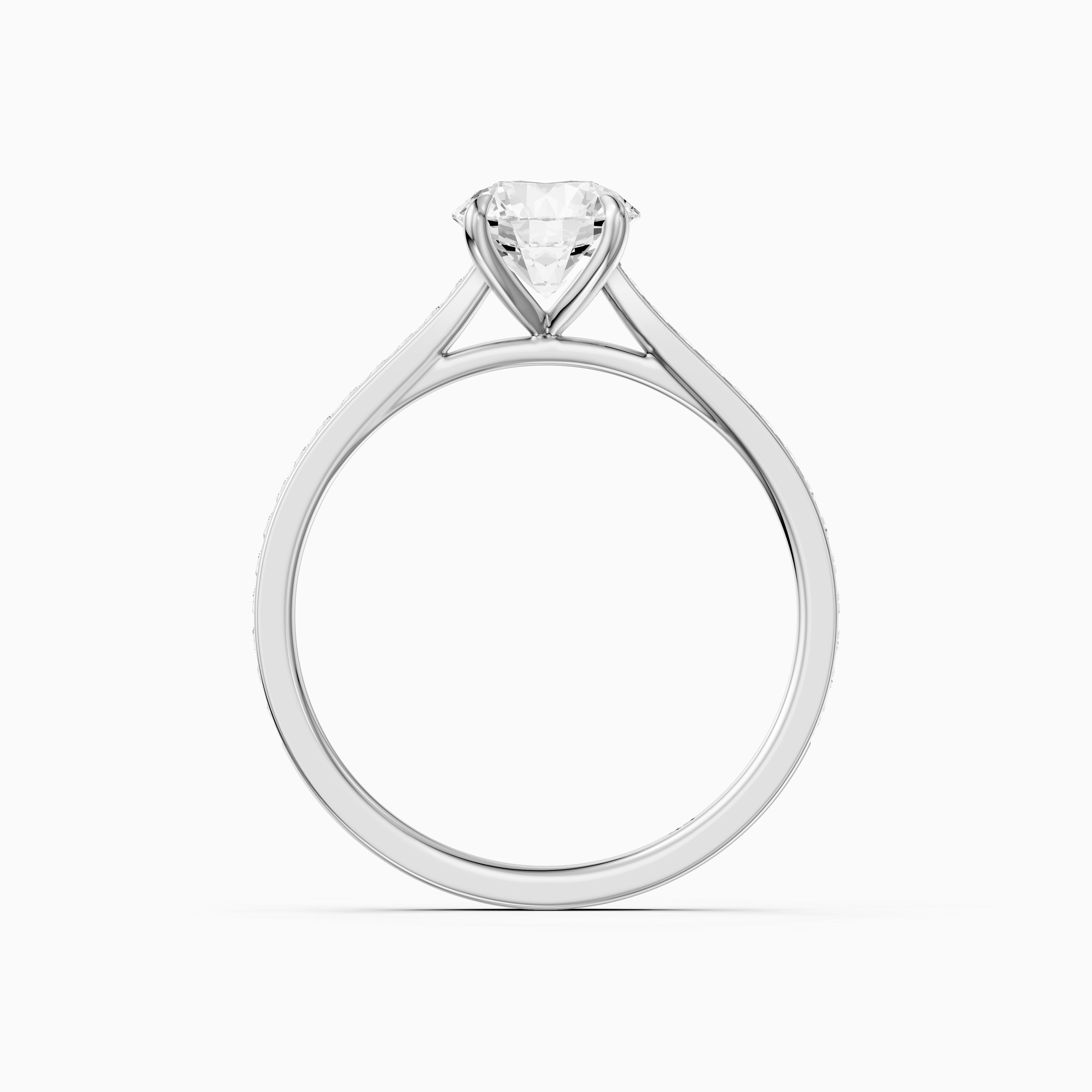 Jolene 4 Prong Round Cut Side Stone Channel Set Moissanite Diamond Ring