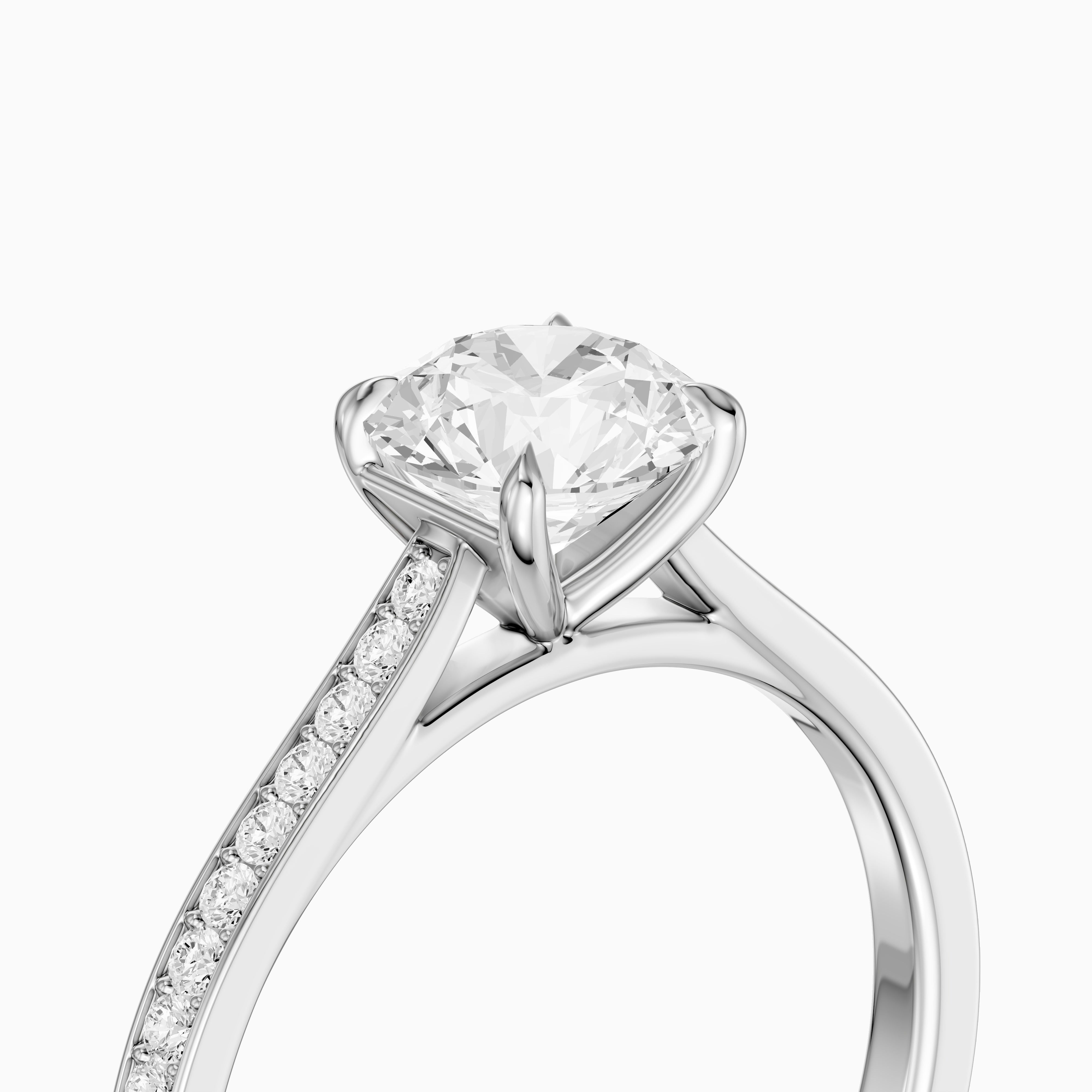 Jolene 4 Prong Round Cut Side Stone Channel Set Moissanite Diamond Ring