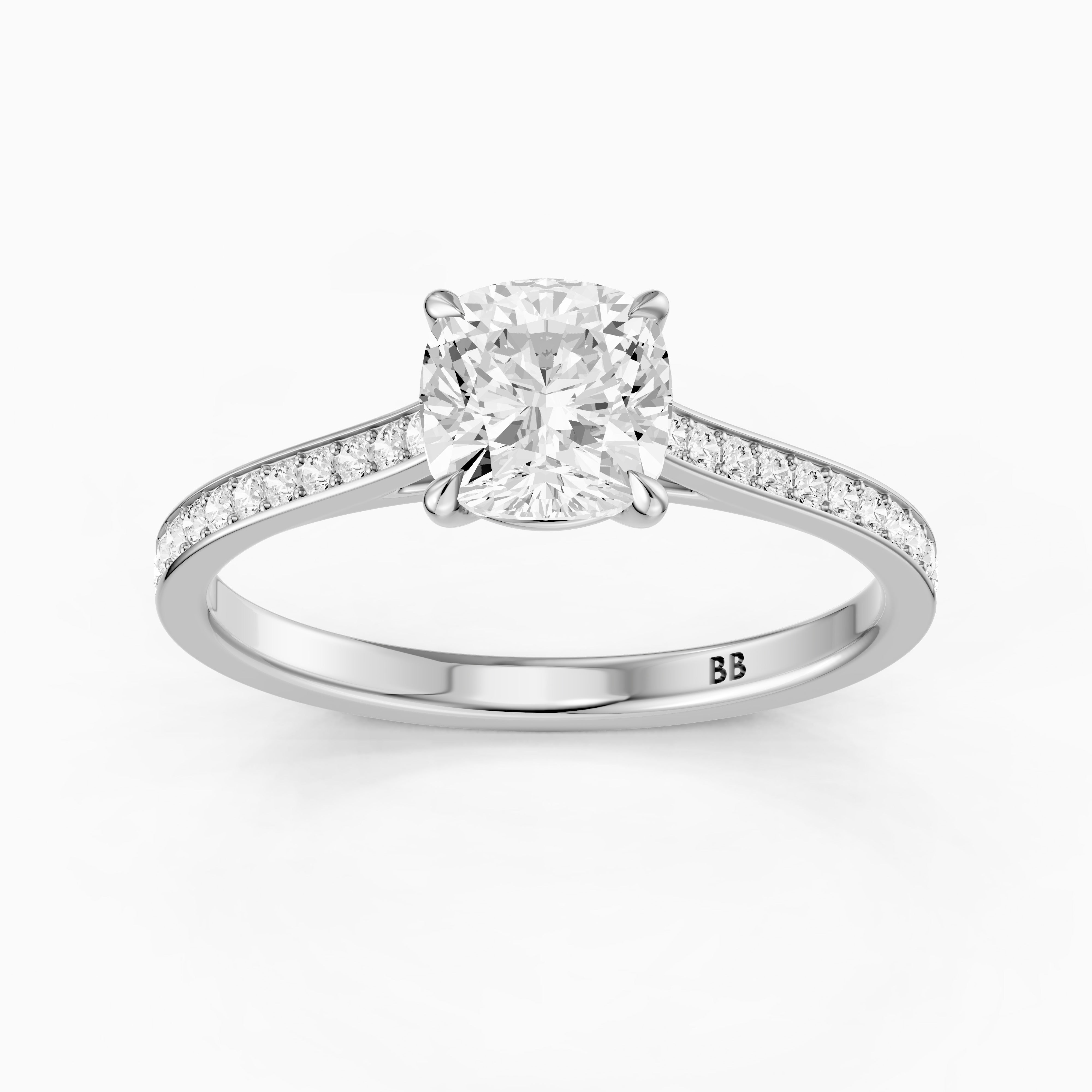 Jorene 4 Prong Cushion Cut Channel Set Moissanite Diamond Ring