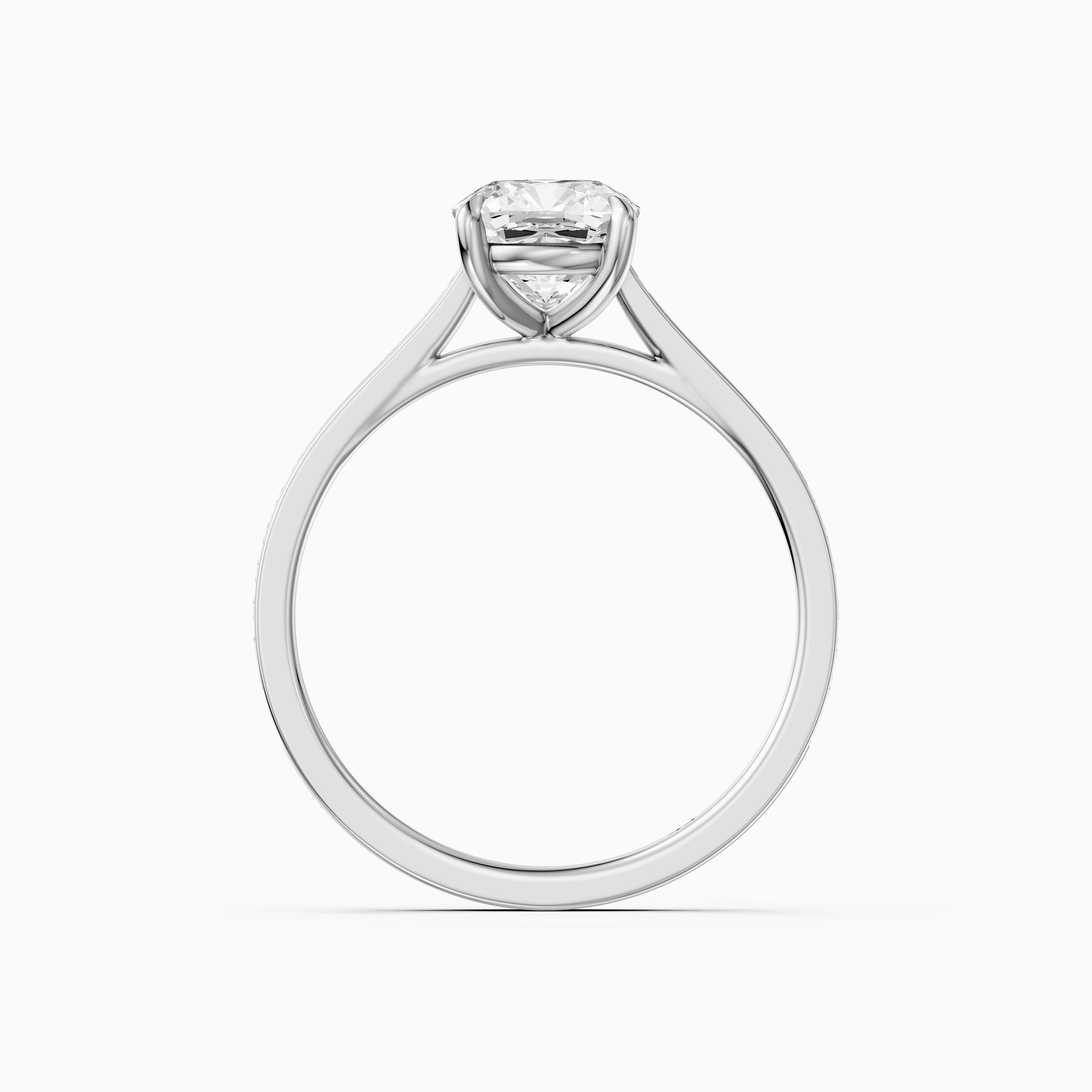 Jorene 4 Prong Cushion Cut Channel Set Moissanite Diamond Ring