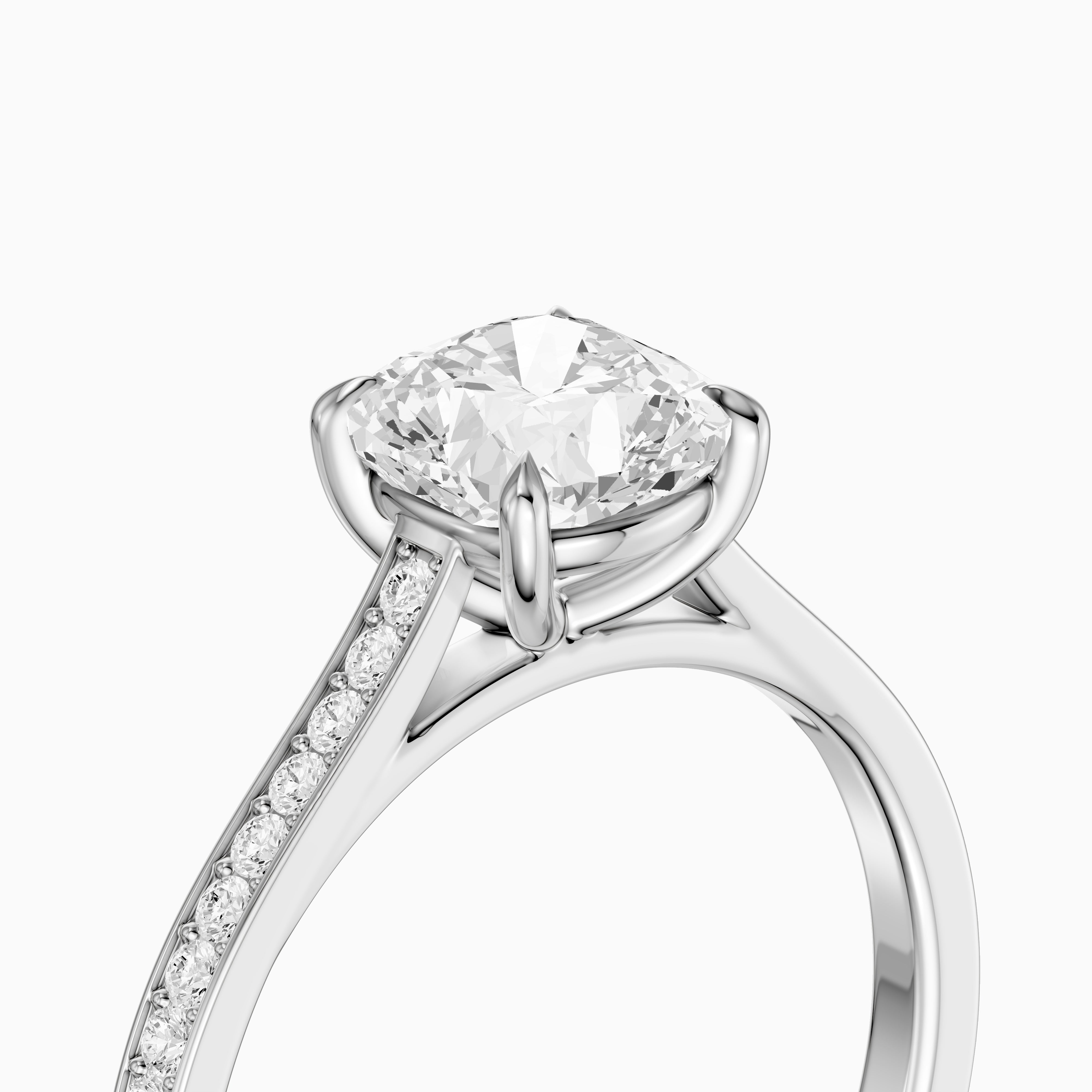 Jorene 4 Prong Cushion Cut Channel Set Moissanite Diamond Ring