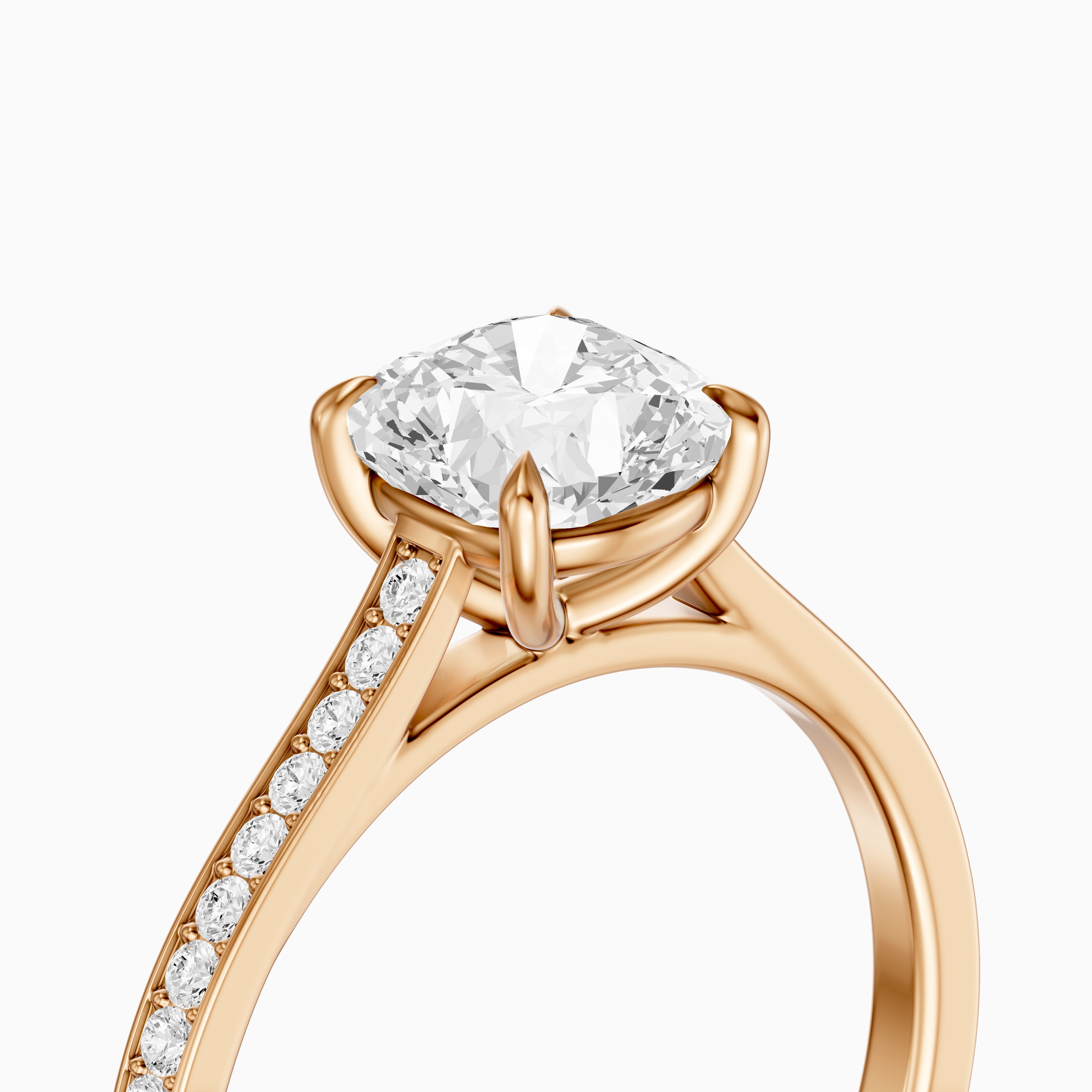 Jorene 4 Prong Cushion Cut Channel Set Moissanite Diamond Ring