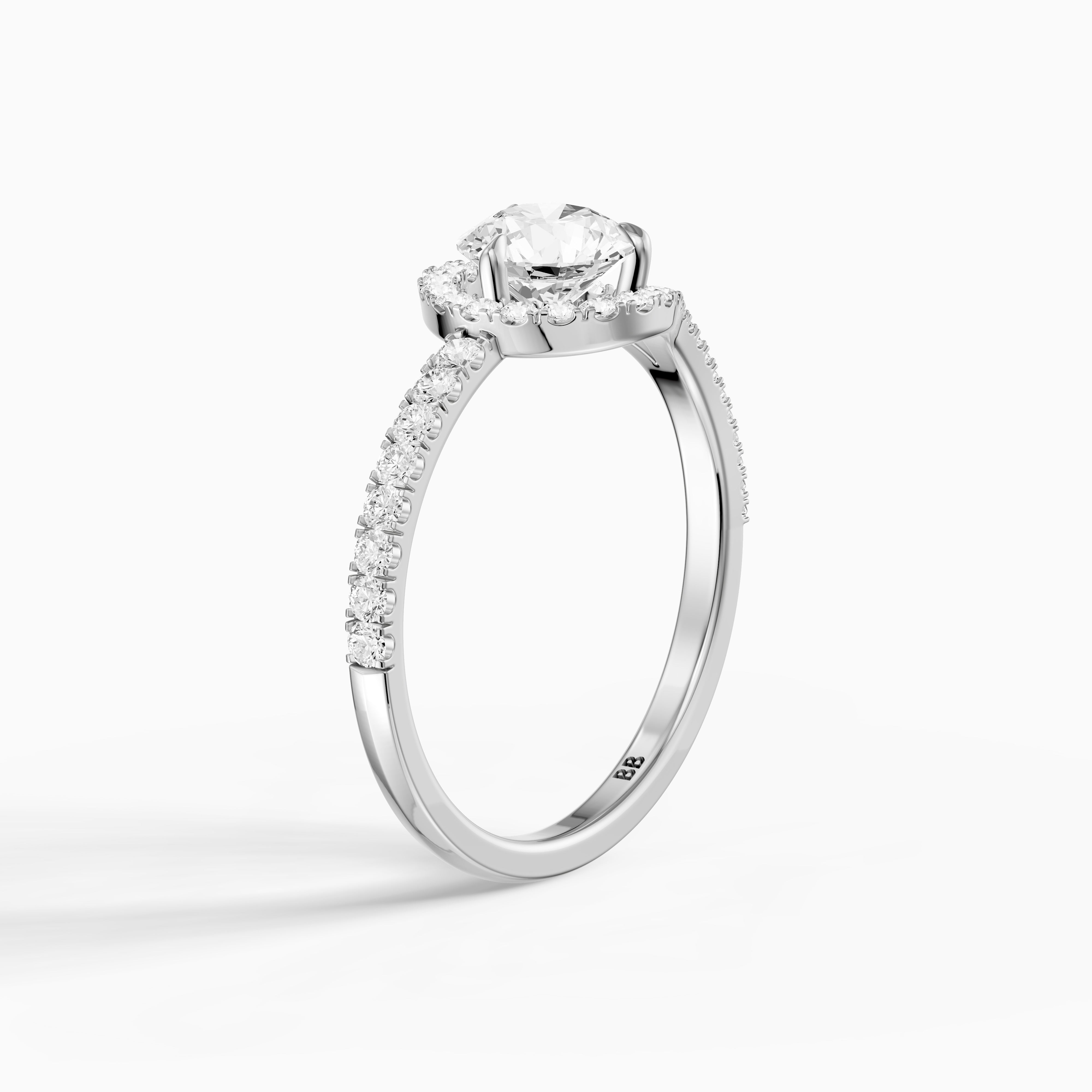 Jorden Round Unique Halo Pave Side Stone Moissanite Diamond Ring
