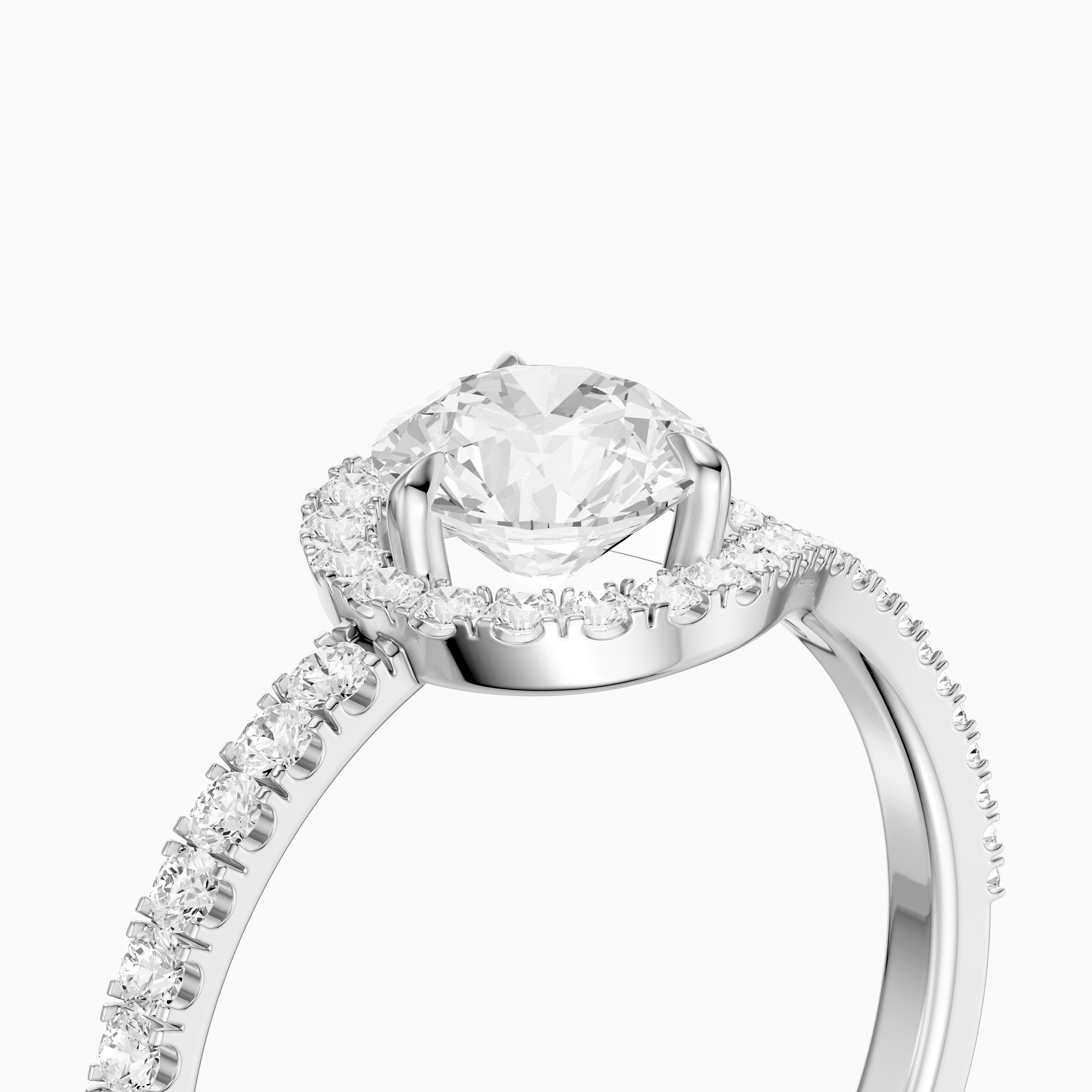 Jorden Round Unique Halo Pave Side Stone Moissanite Diamond Ring
