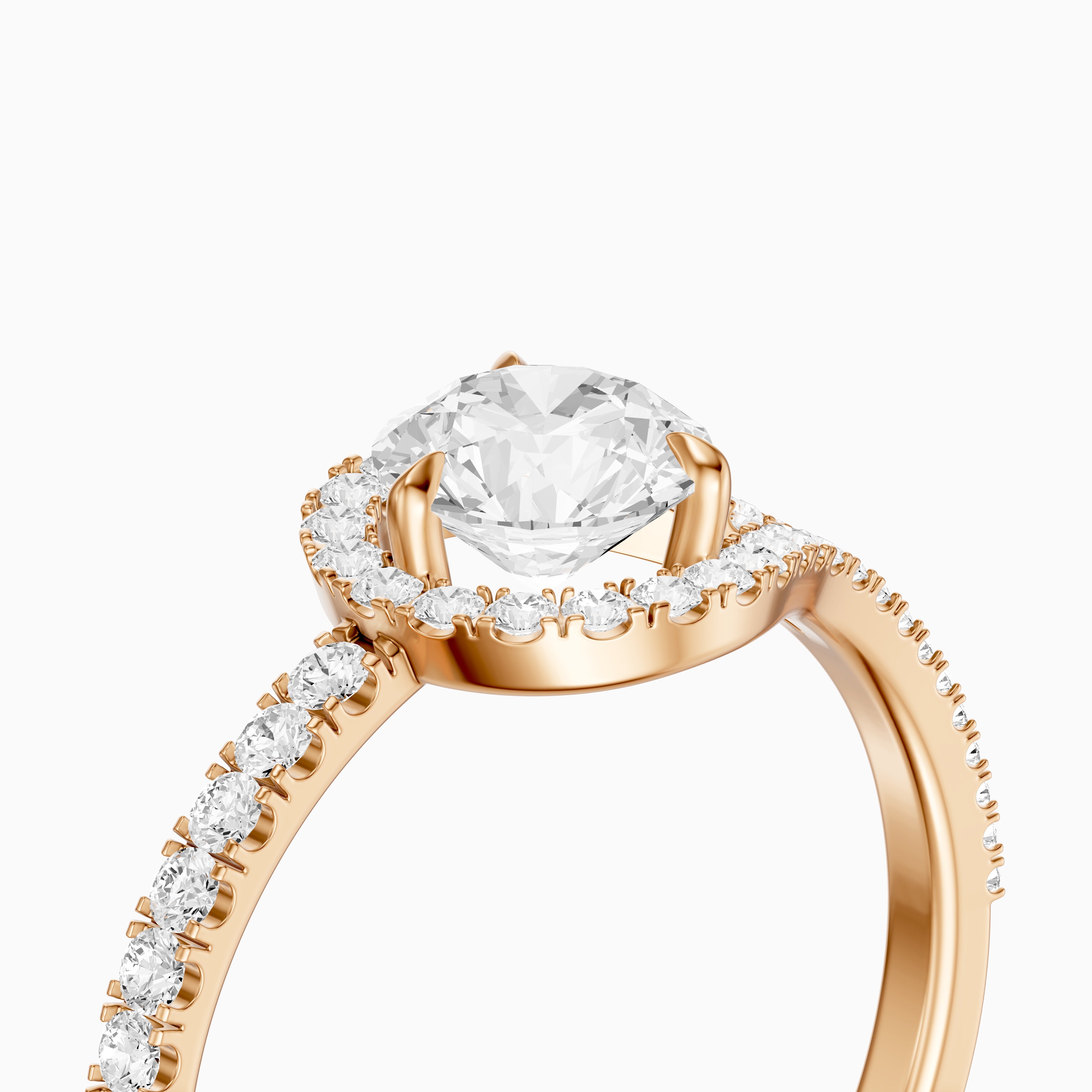 Jorden Round Unique Halo Pave Side Stone Moissanite Diamond Ring