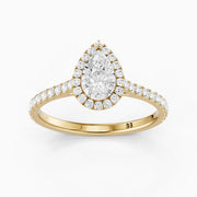 Joelle Pear Cut Halo Pave Side Stone Lab Grown Engagement Ring