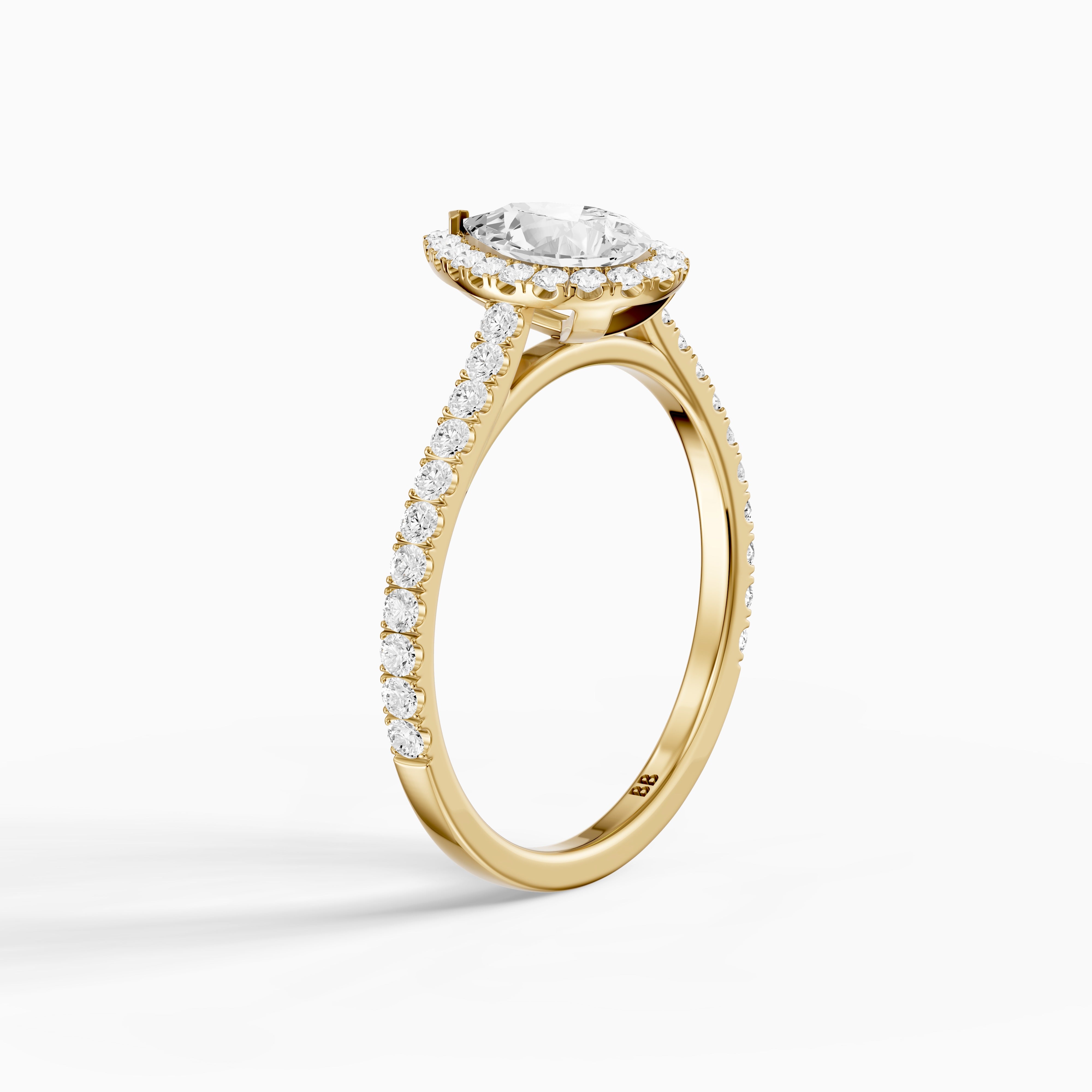 Joelle Pear Cut Halo Pave Side Stone Moissanite Engagement Ring