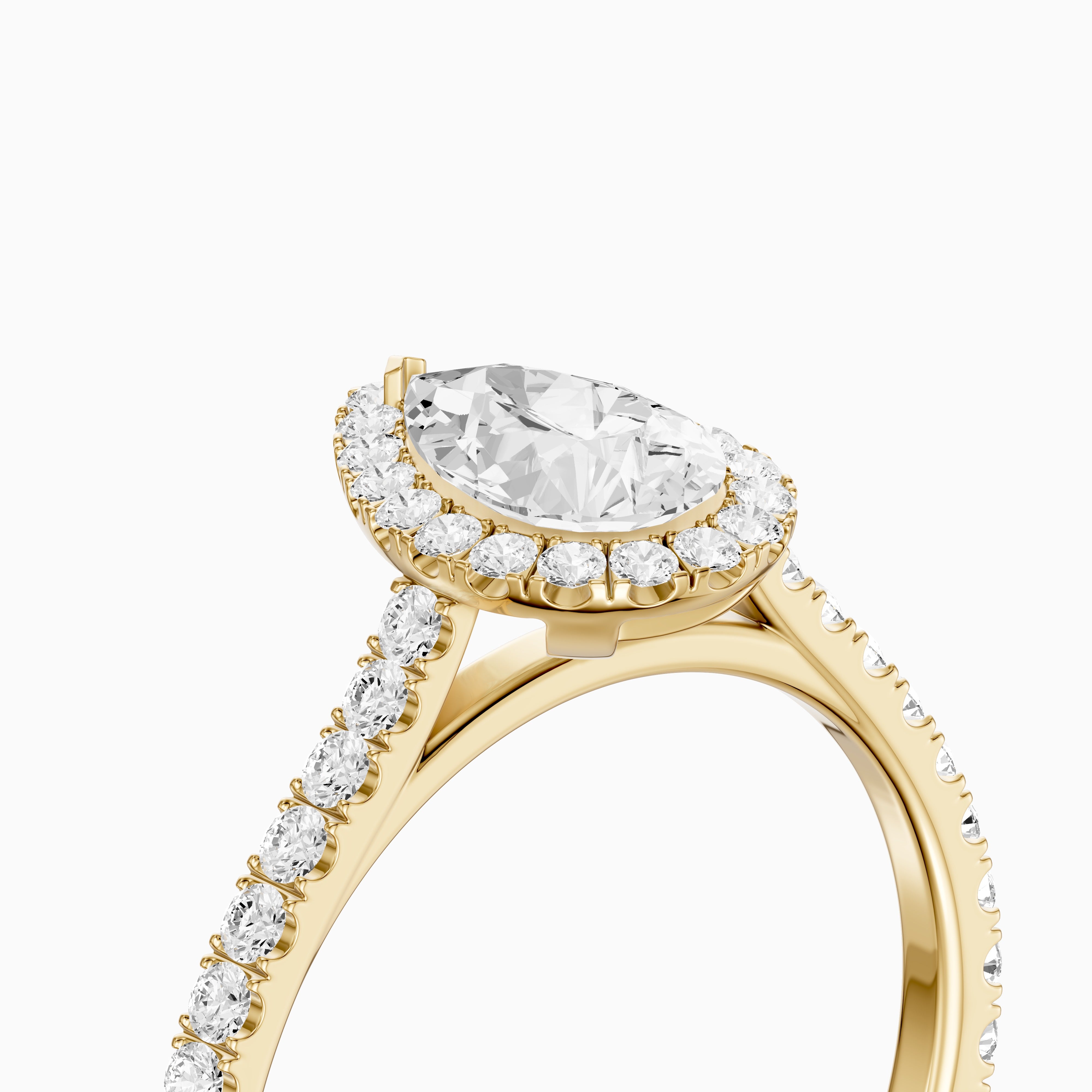 Joelle Pear Cut Halo Pave Side Stone Moissanite Engagement Ring
