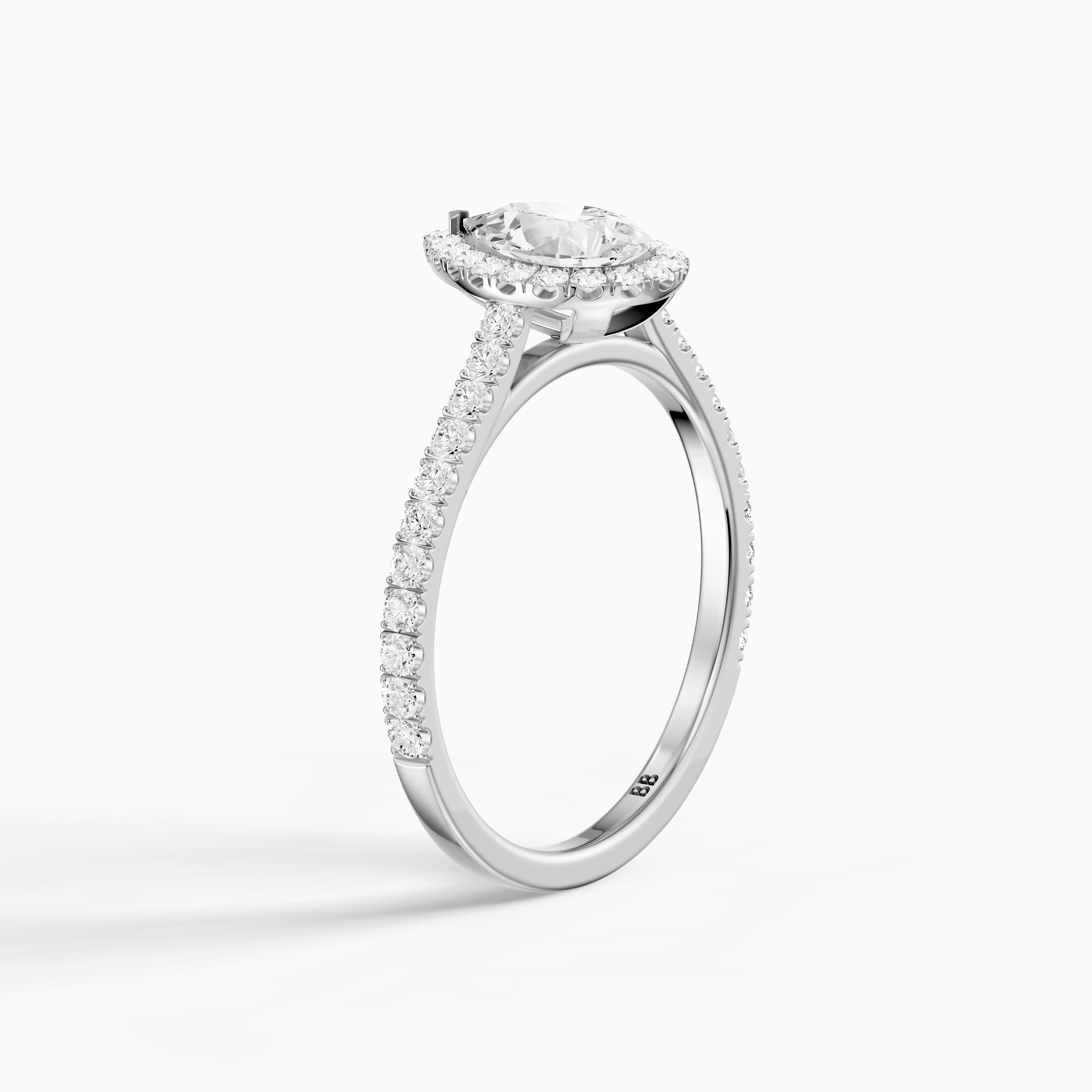 Joelle Pear Cut Halo Pave Side Stone Moissanite Engagement Ring