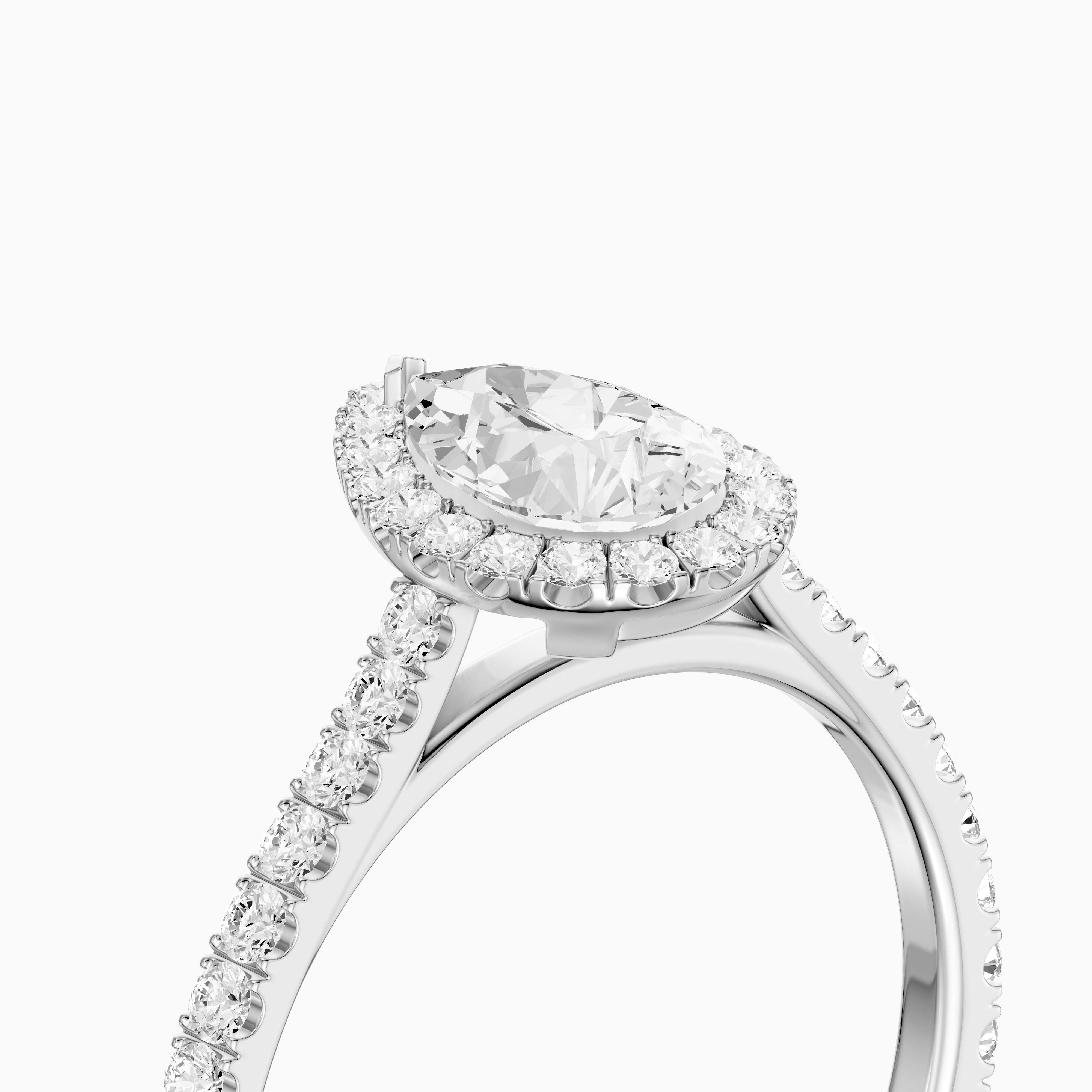 Joelle Pear Cut Halo Pave Side Stone Moissanite Engagement Ring