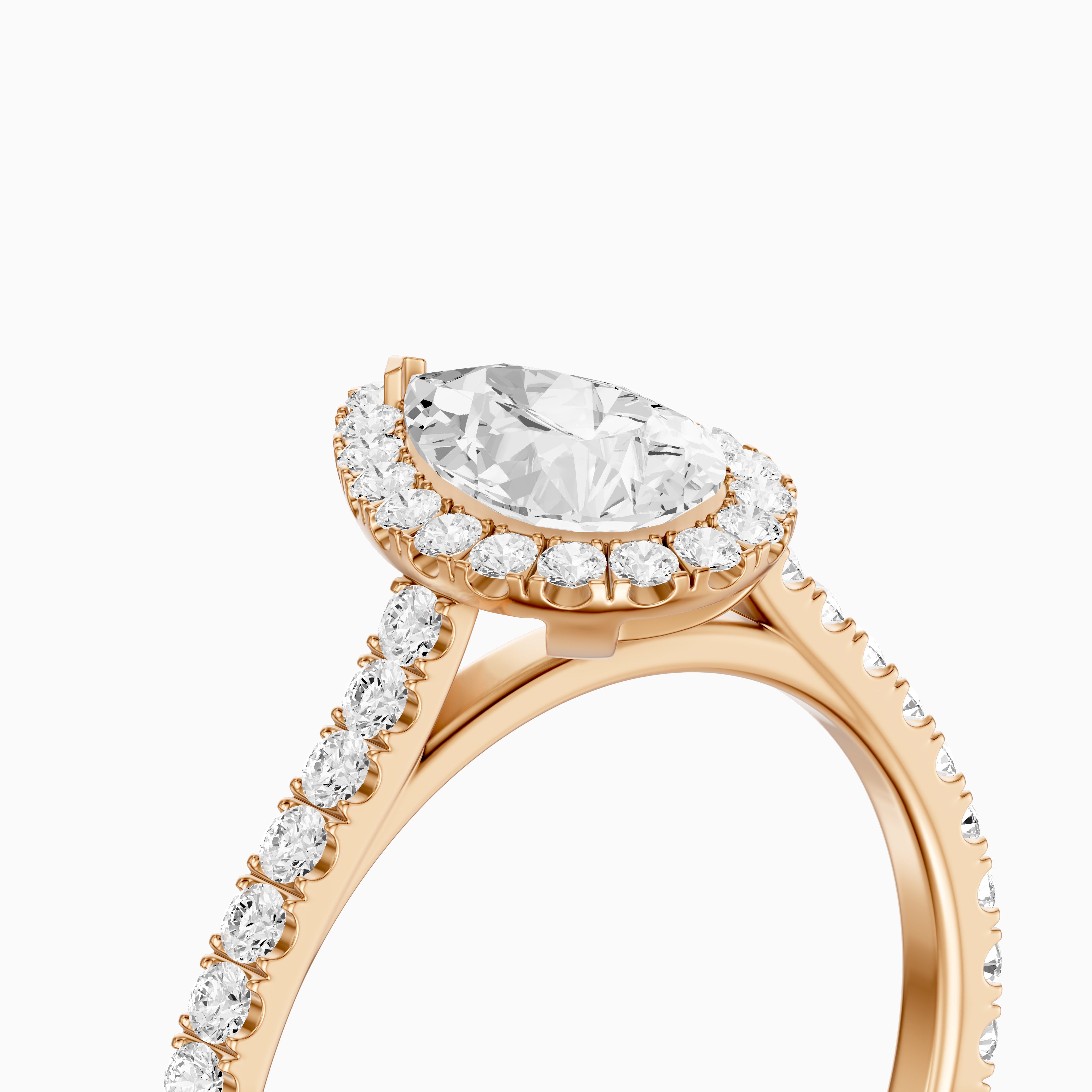 Joelle Pear Cut Halo Pave Side Stone Moissanite Engagement Ring