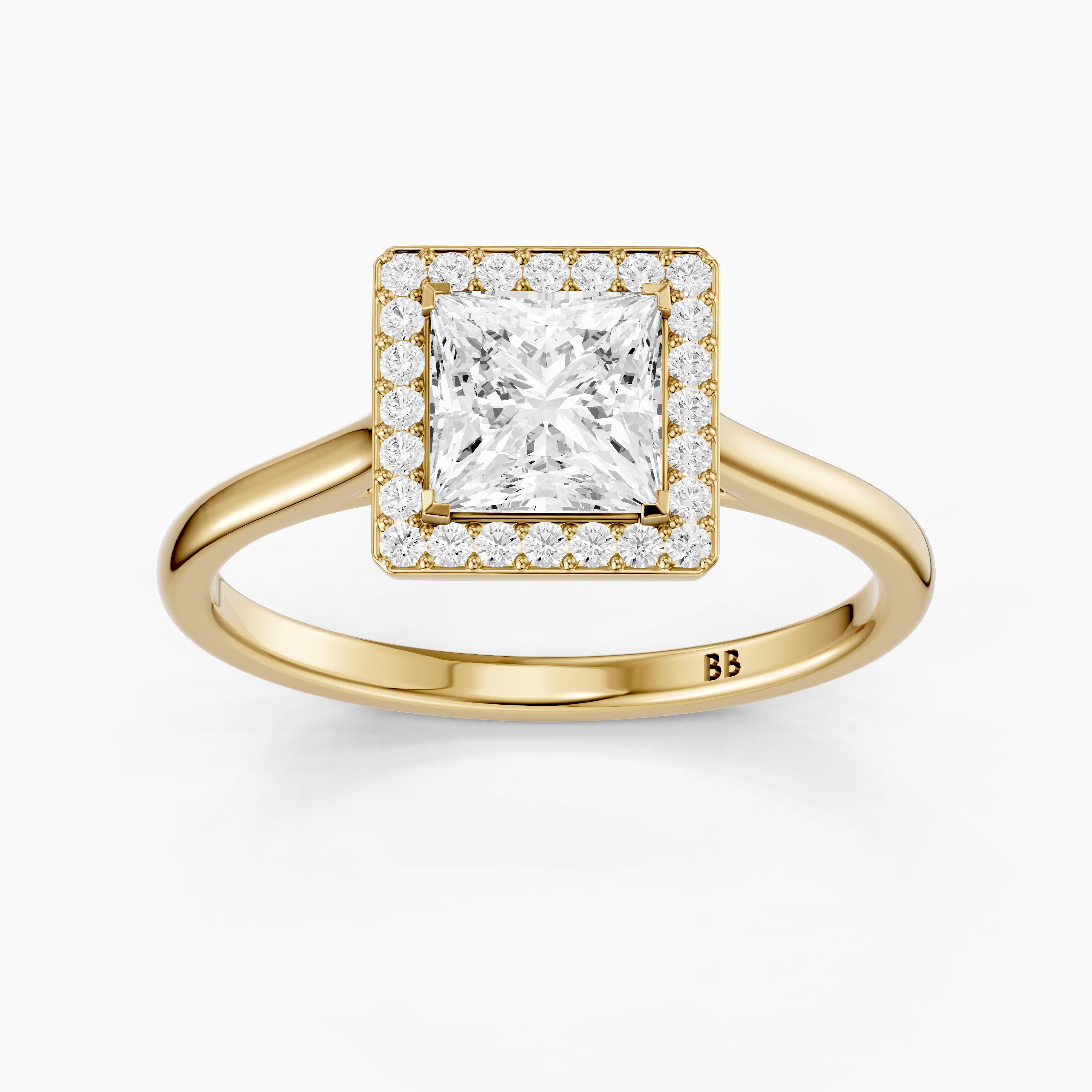 Kendre Princess Cut Halo Cathedral Style Moissanite Diamond Ring