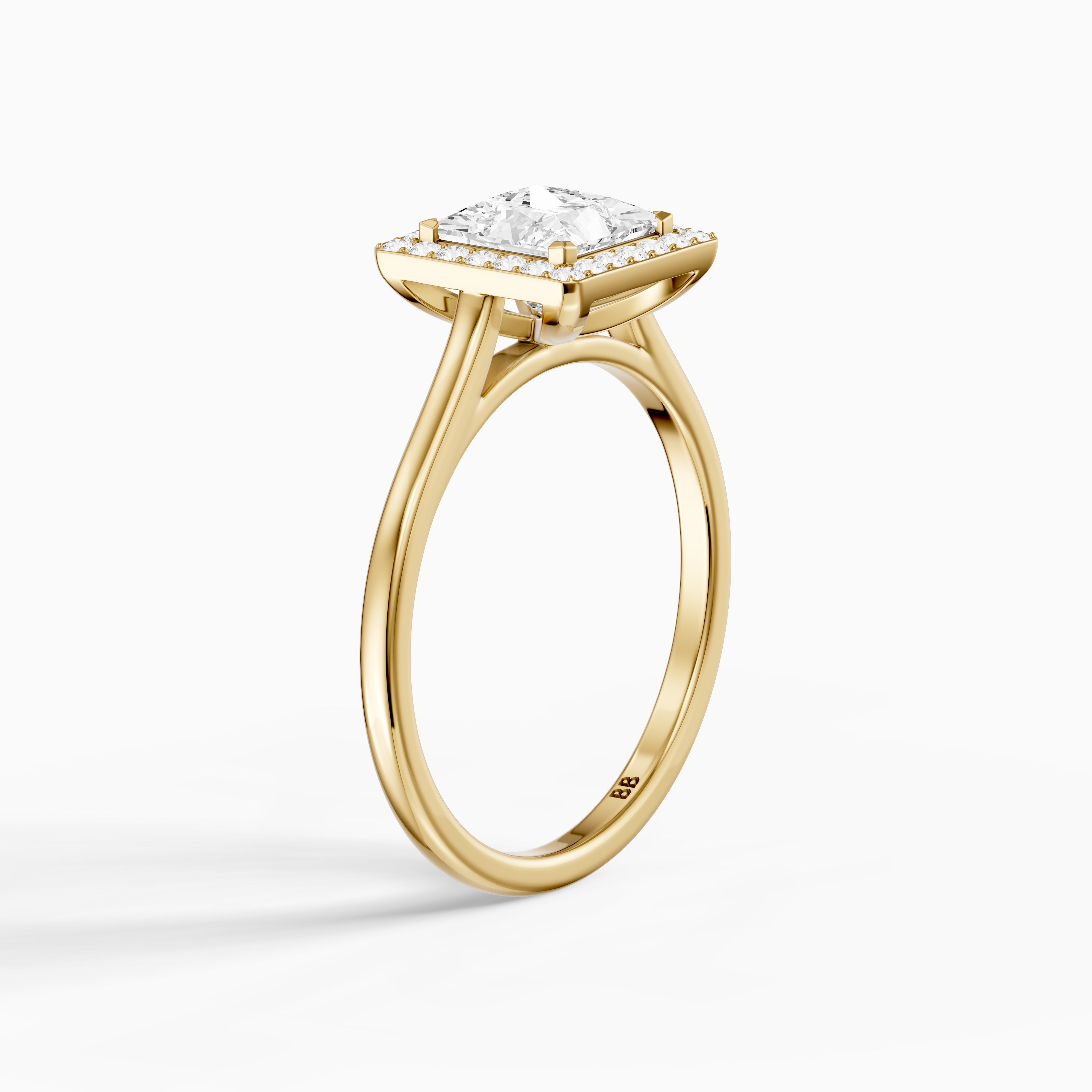 Kendre Princess Cut Halo Cathedral Style Moissanite Diamond Ring