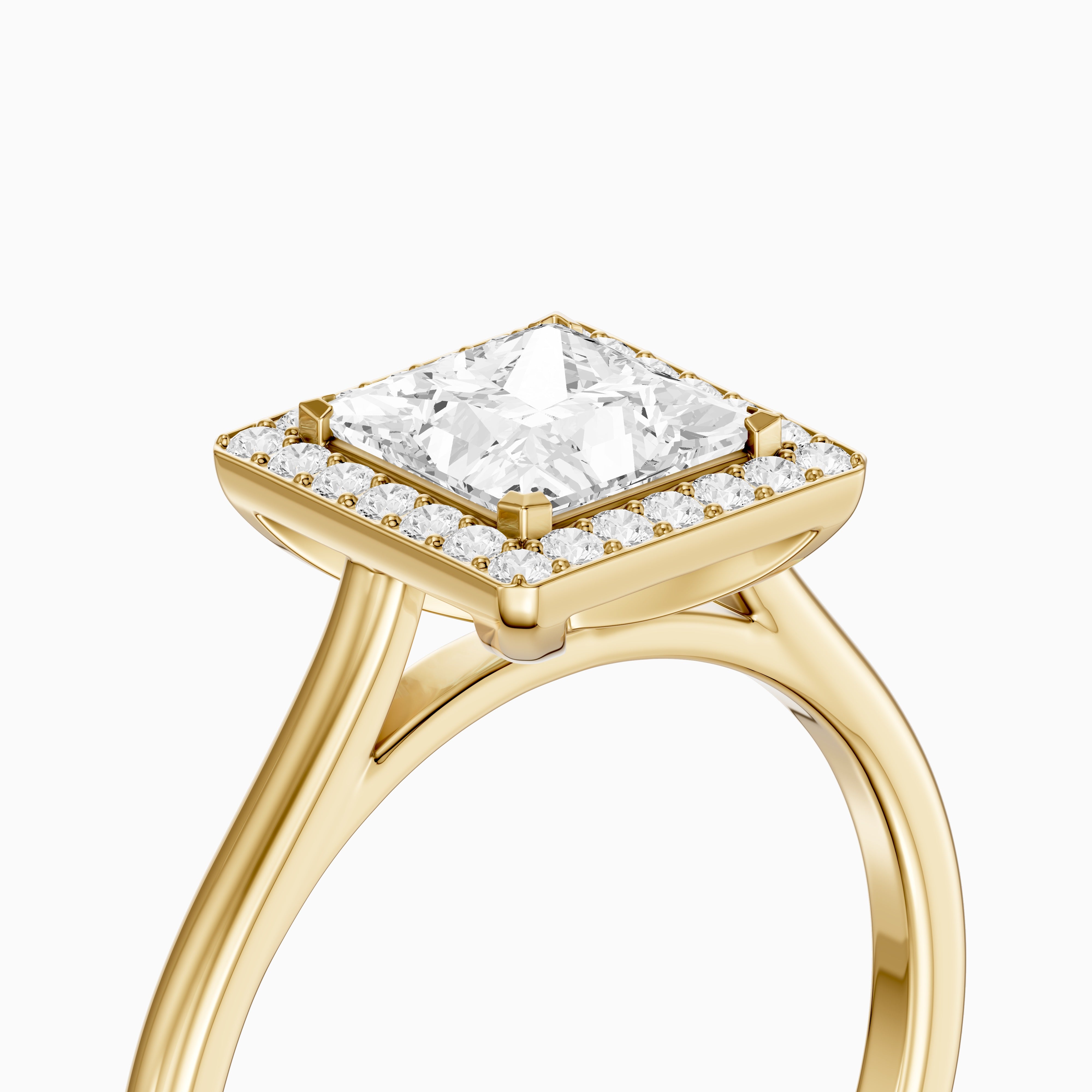 Kendre Princess Cut Halo Cathedral Style Moissanite Diamond Ring