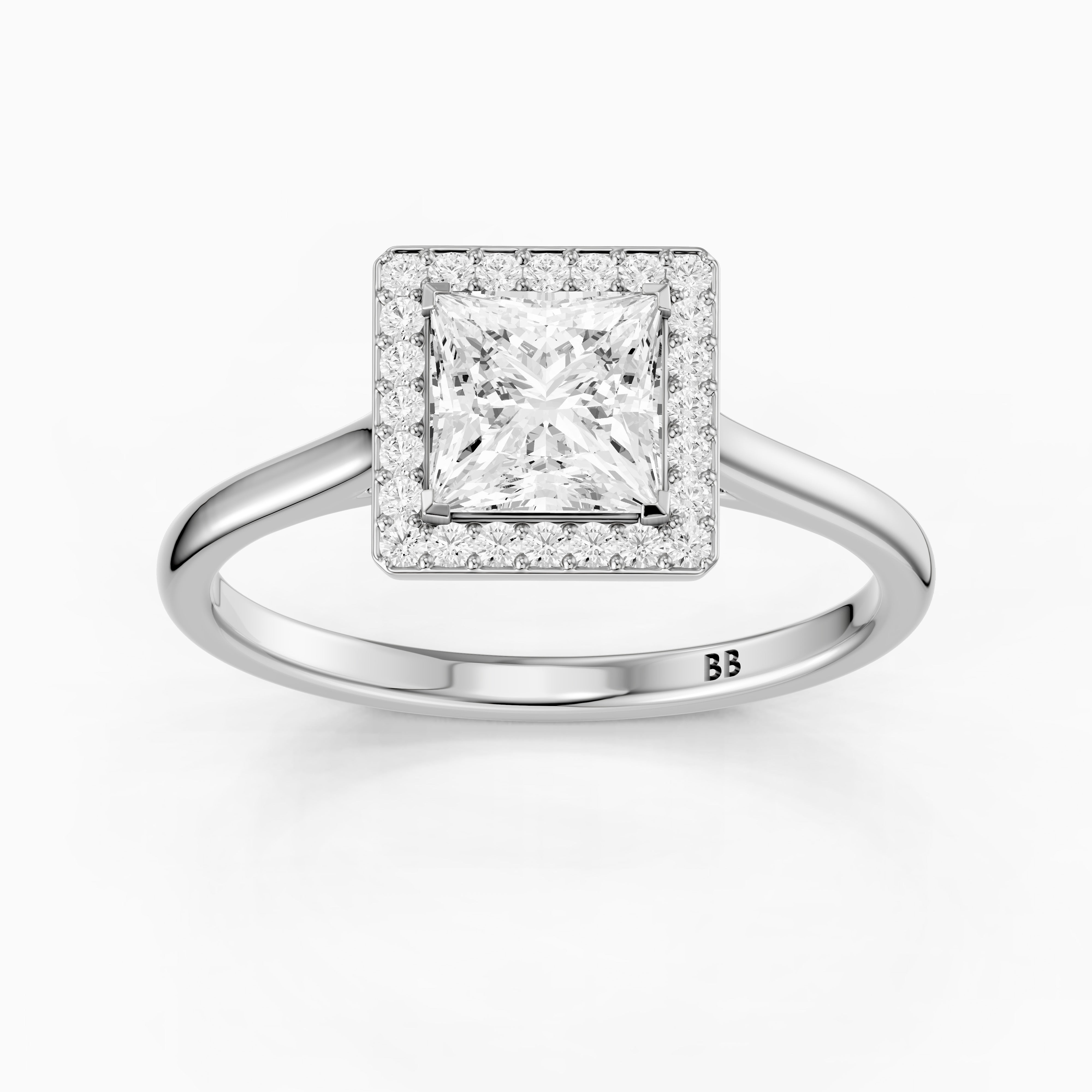 Kendre Princess Cut Halo Cathedral Style Moissanite Diamond Ring