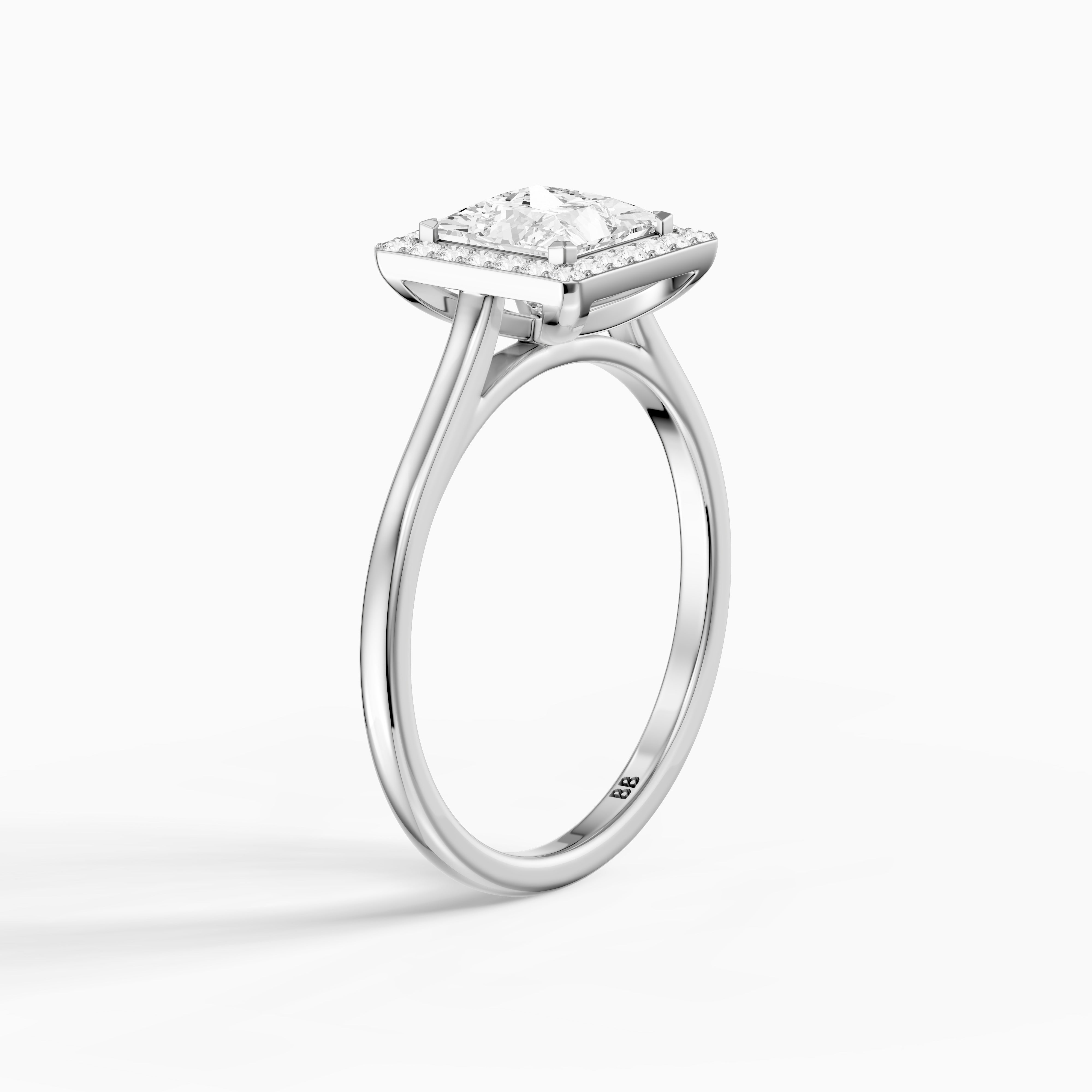 Kendre Princess Cut Halo Cathedral Style Moissanite Diamond Ring