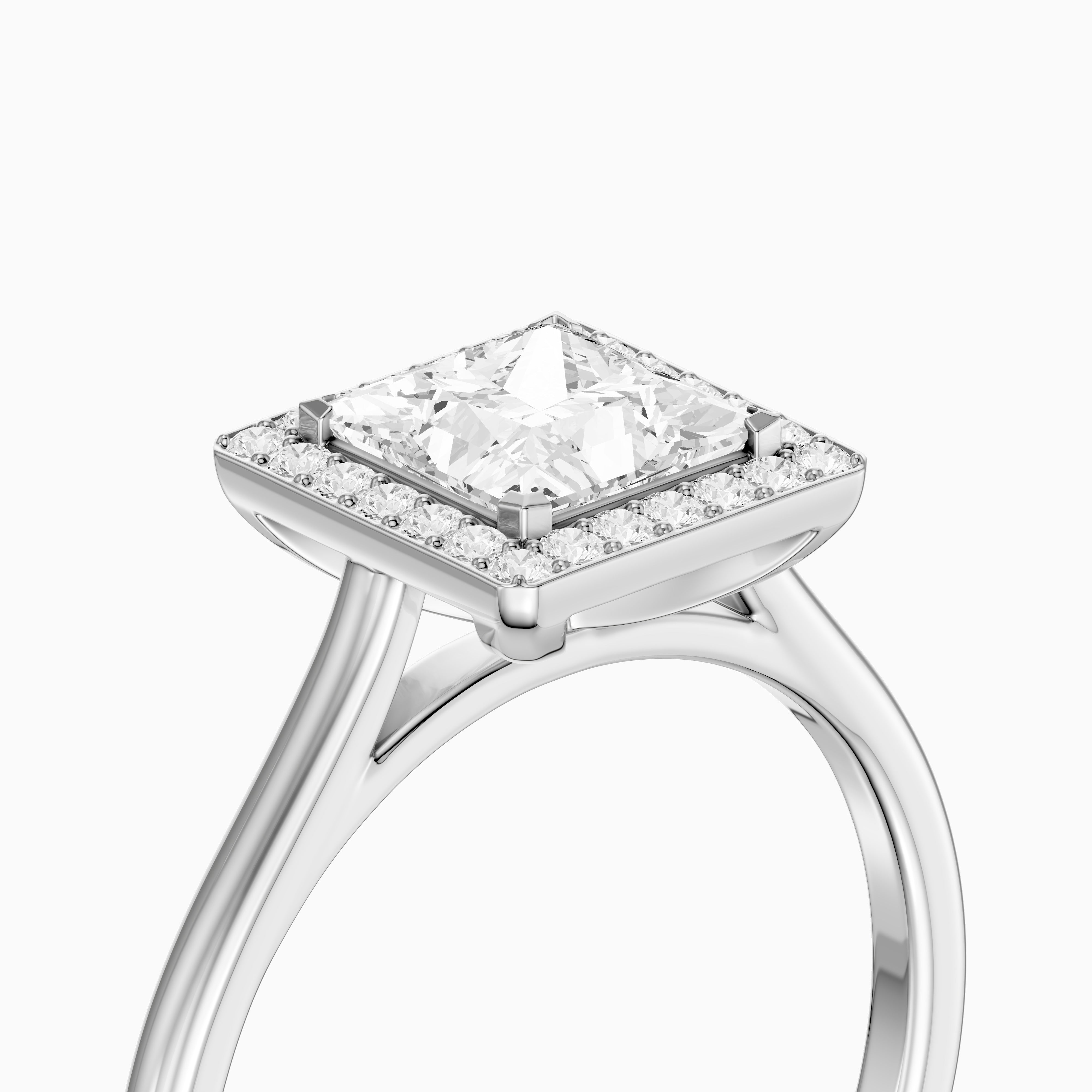 Kendre Princess Cut Halo Cathedral Style Moissanite Diamond Ring