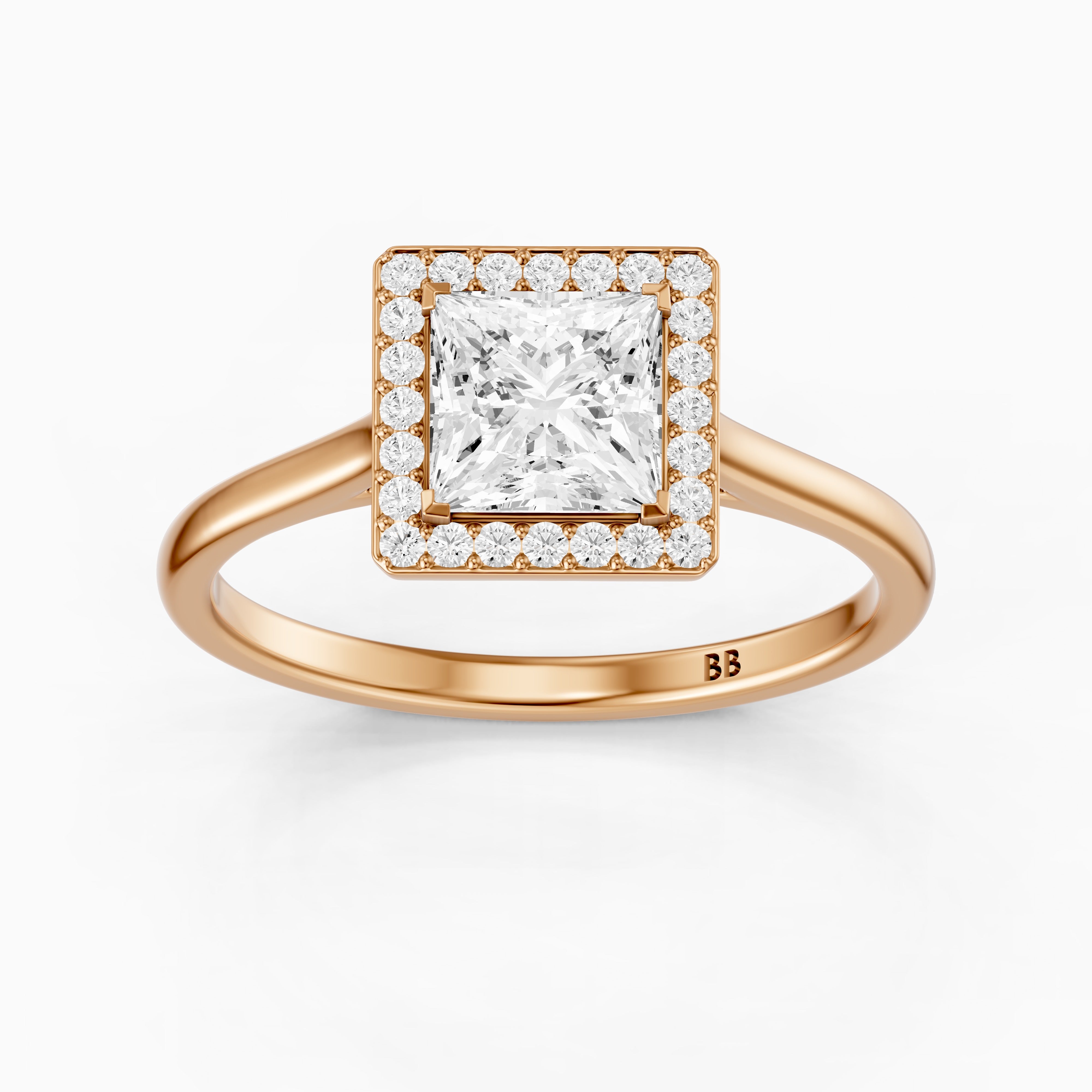 Kendre Princess Cut Halo Cathedral Style Moissanite Diamond Ring